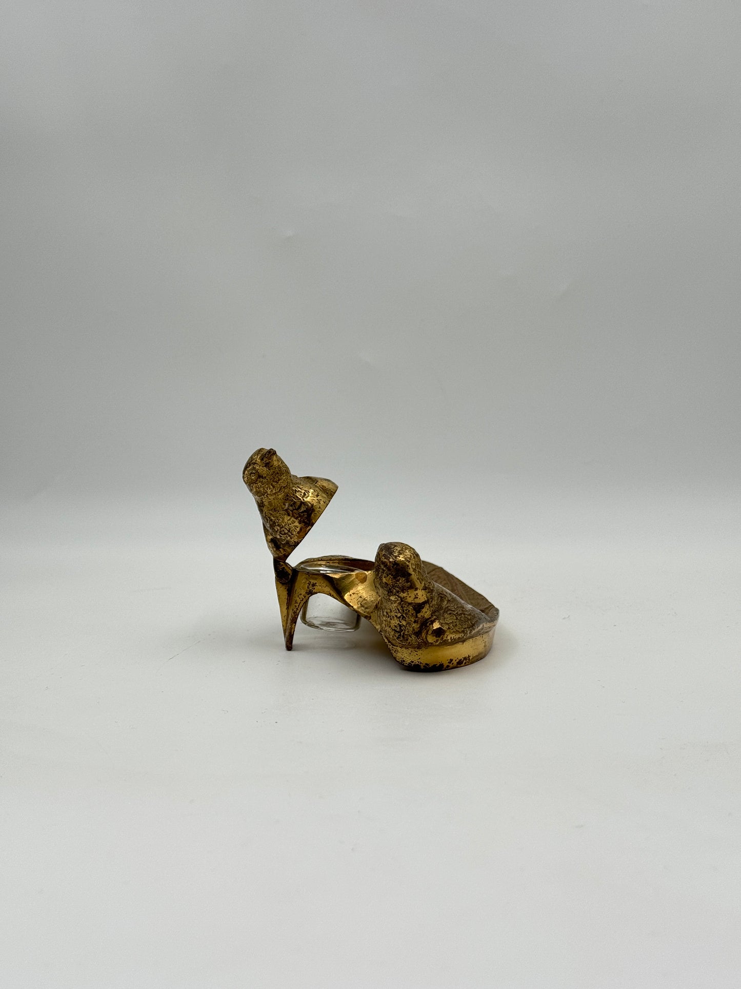 Antique French Art Nouveau Gilt Bronze Inkwell – Pair of Birds on Leaf Base, c.1920s