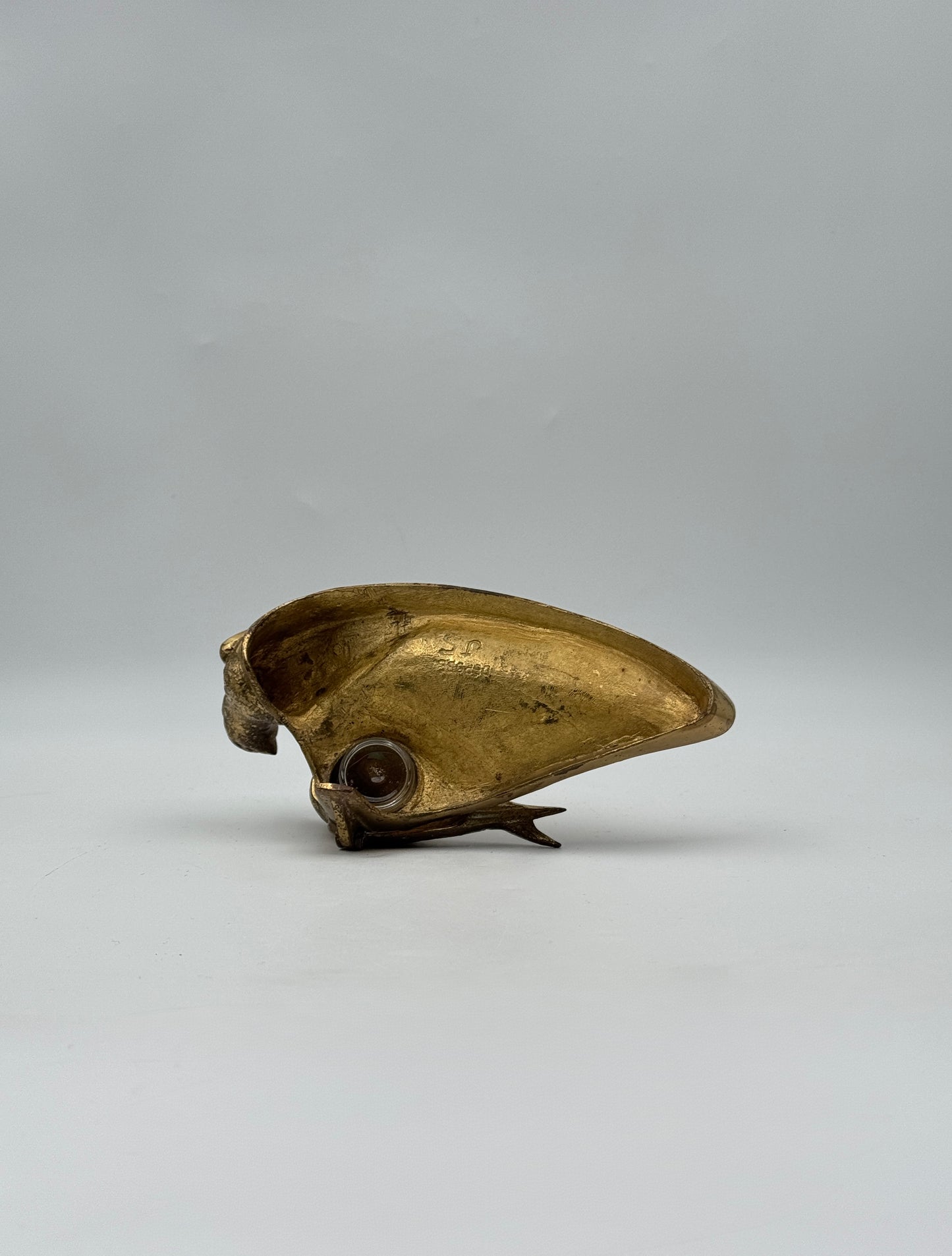 Antique French Art Nouveau Gilt Bronze Inkwell – Pair of Birds on Leaf Base, c.1920s