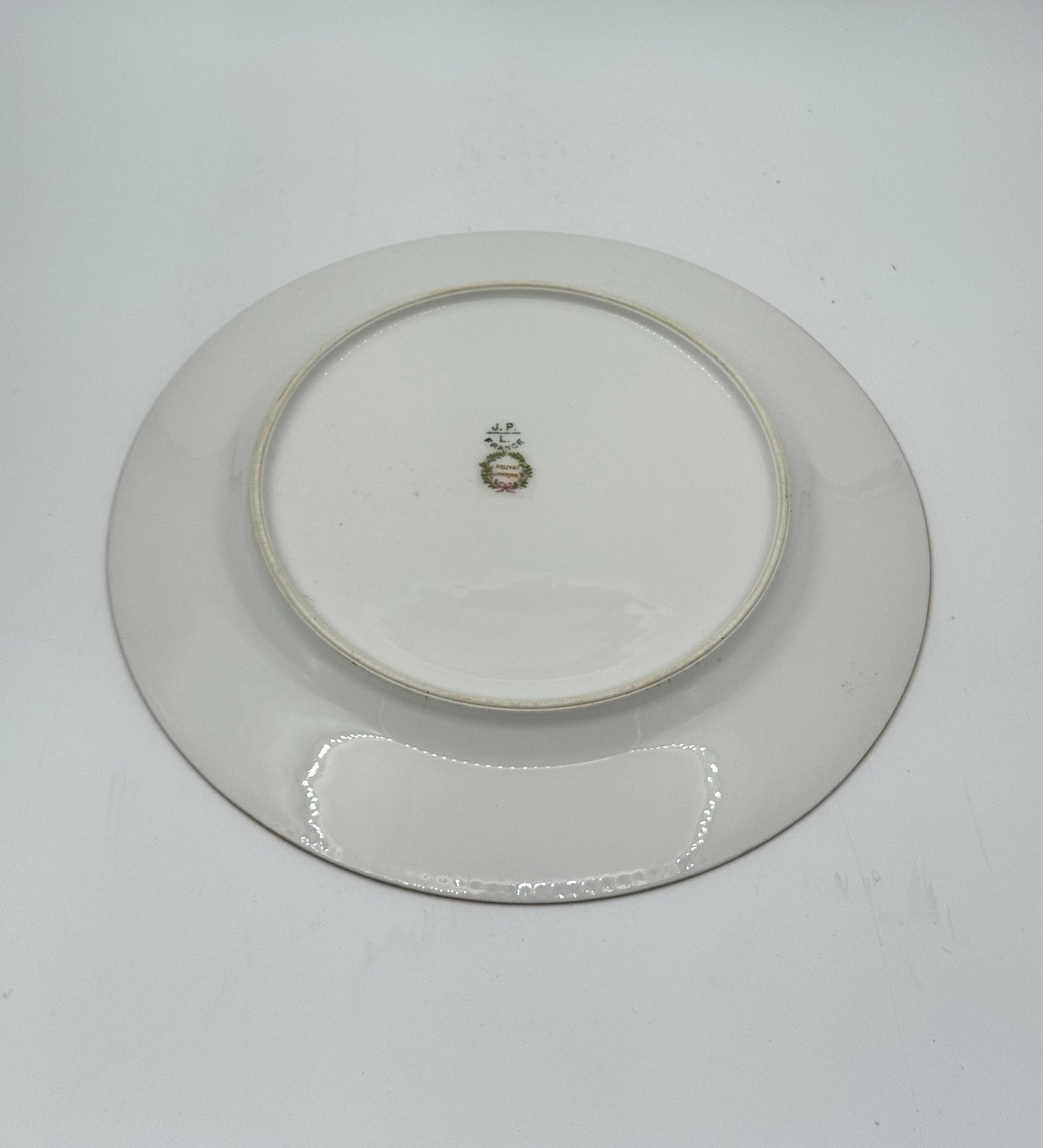 Five Jean Pouyat Limoges Luncheon Plates with Gold and Blue Floral Border