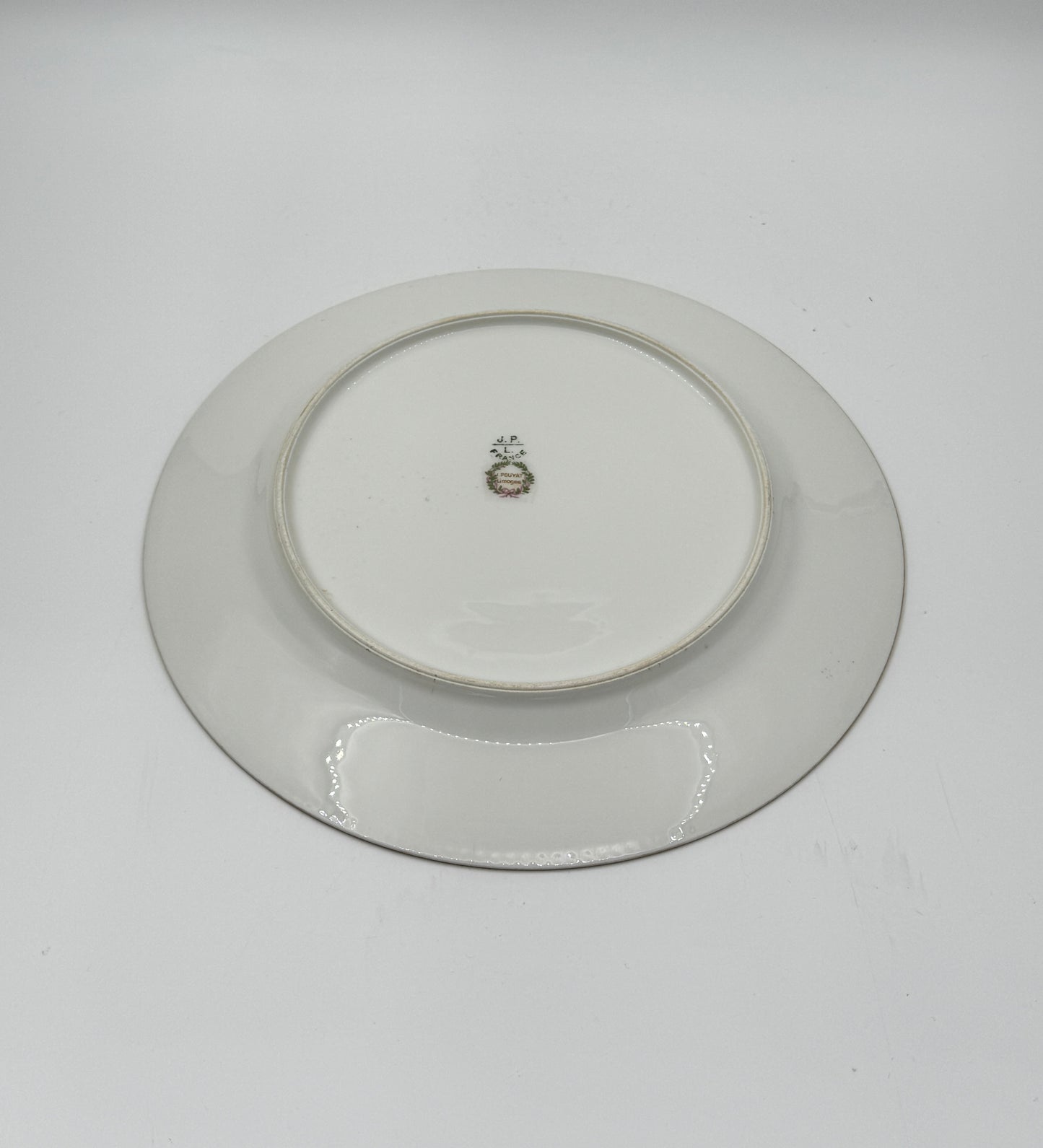 Five Jean Pouyat Limoges Luncheon Plates with Gold and Blue Floral Border