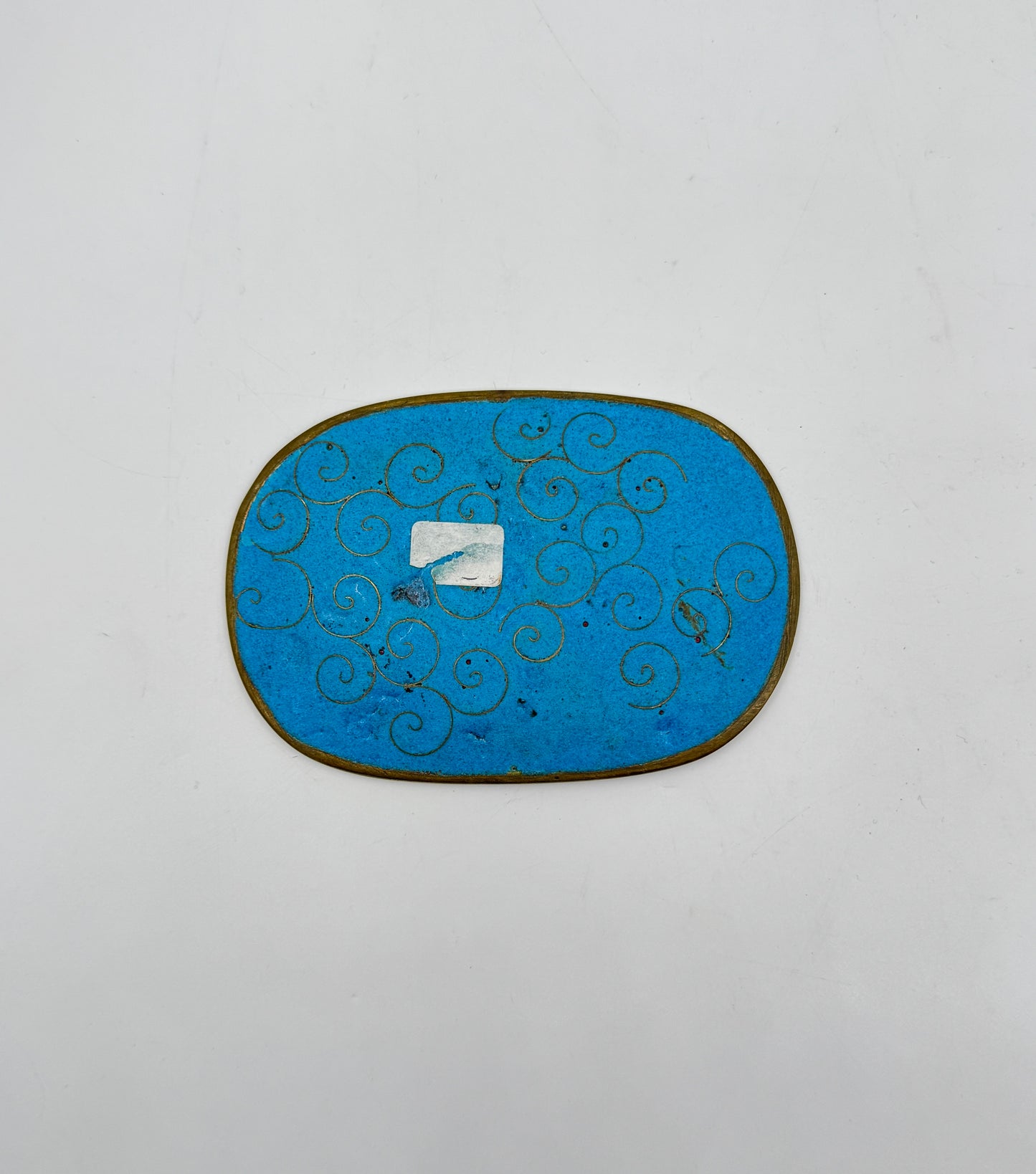 Vintage Chinese Cloisonné Oval Dish – Grapes & Butterfly on Blue