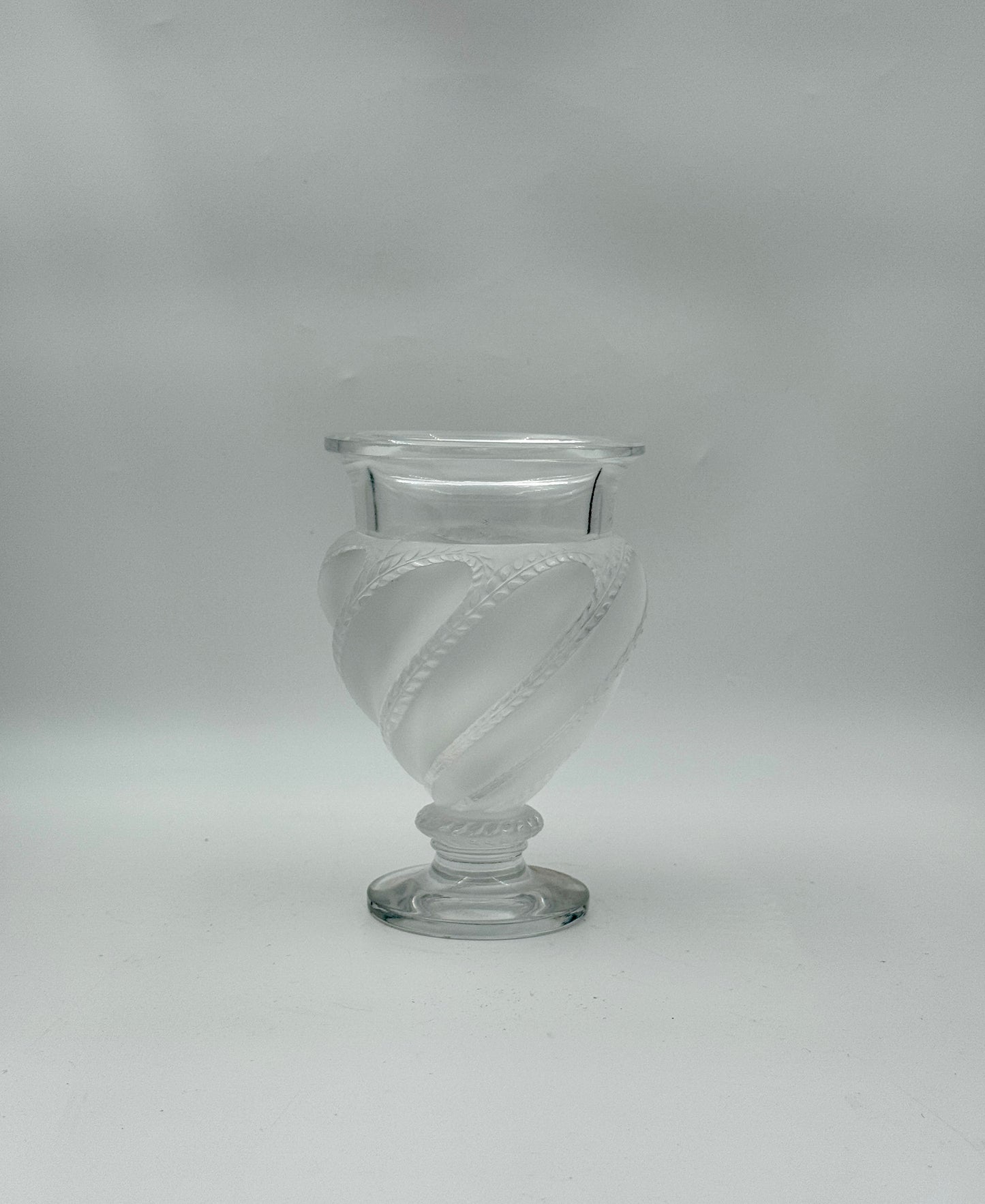 Lalique France Signed Ermenonville Clear and Frosted Swirl Pedestal Vase