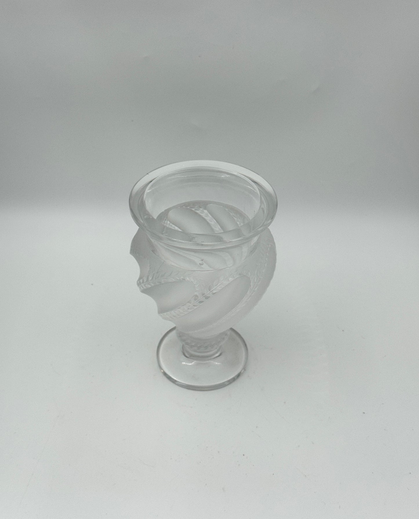 Lalique France Signed Ermenonville Clear and Frosted Swirl Pedestal Vase