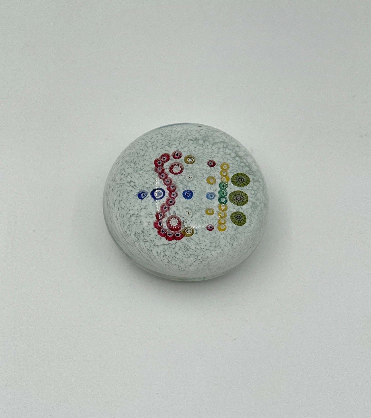 Murano Glass Paperweight – Millefiori Carriage Design – White Base