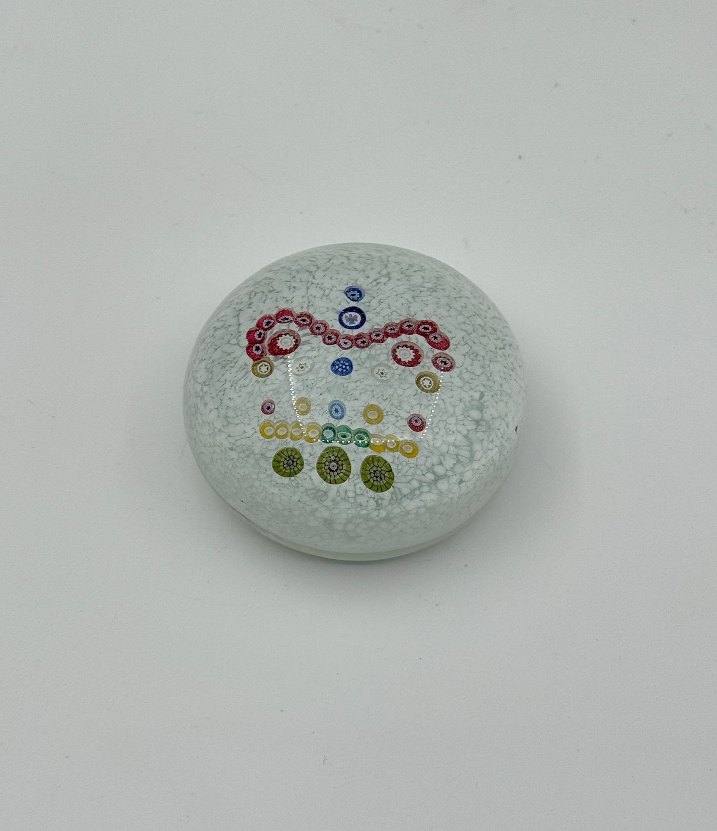 Murano Glass Paperweight – Millefiori Carriage Design – White Base