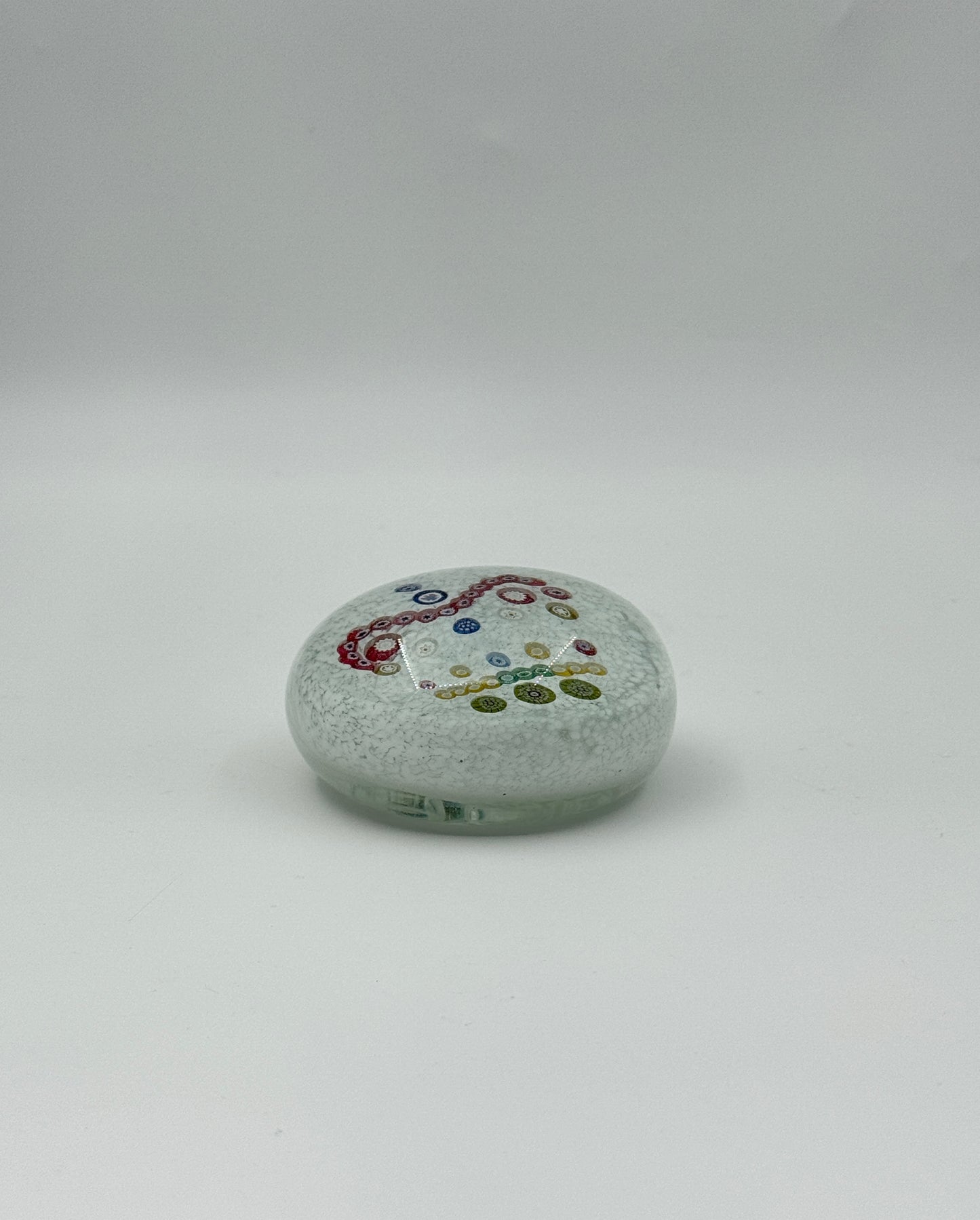 Murano Glass Paperweight – Millefiori Carriage Design – White Base