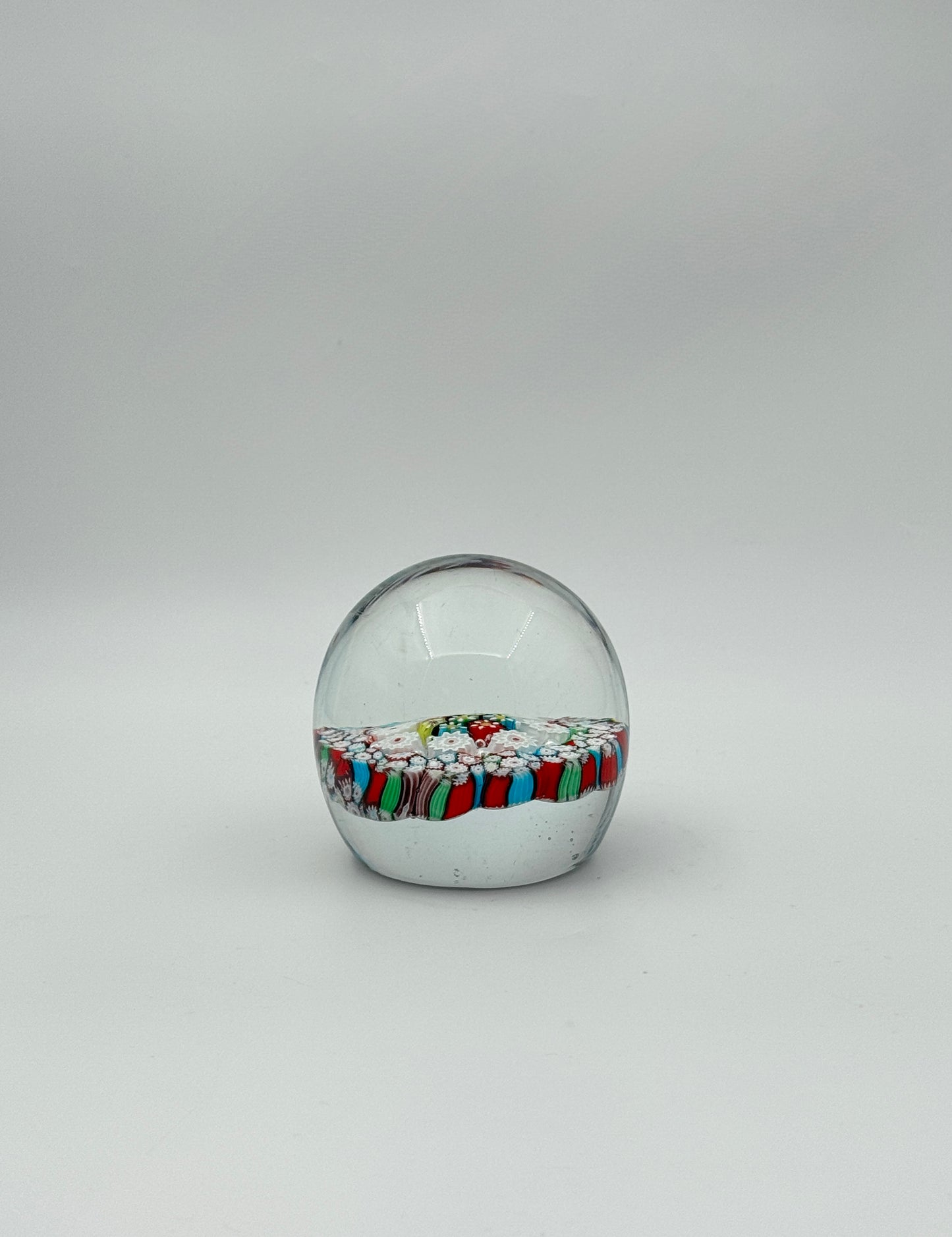 Murano Glass Paperweight – Millefiori Floral Canes – Red, Blue & White