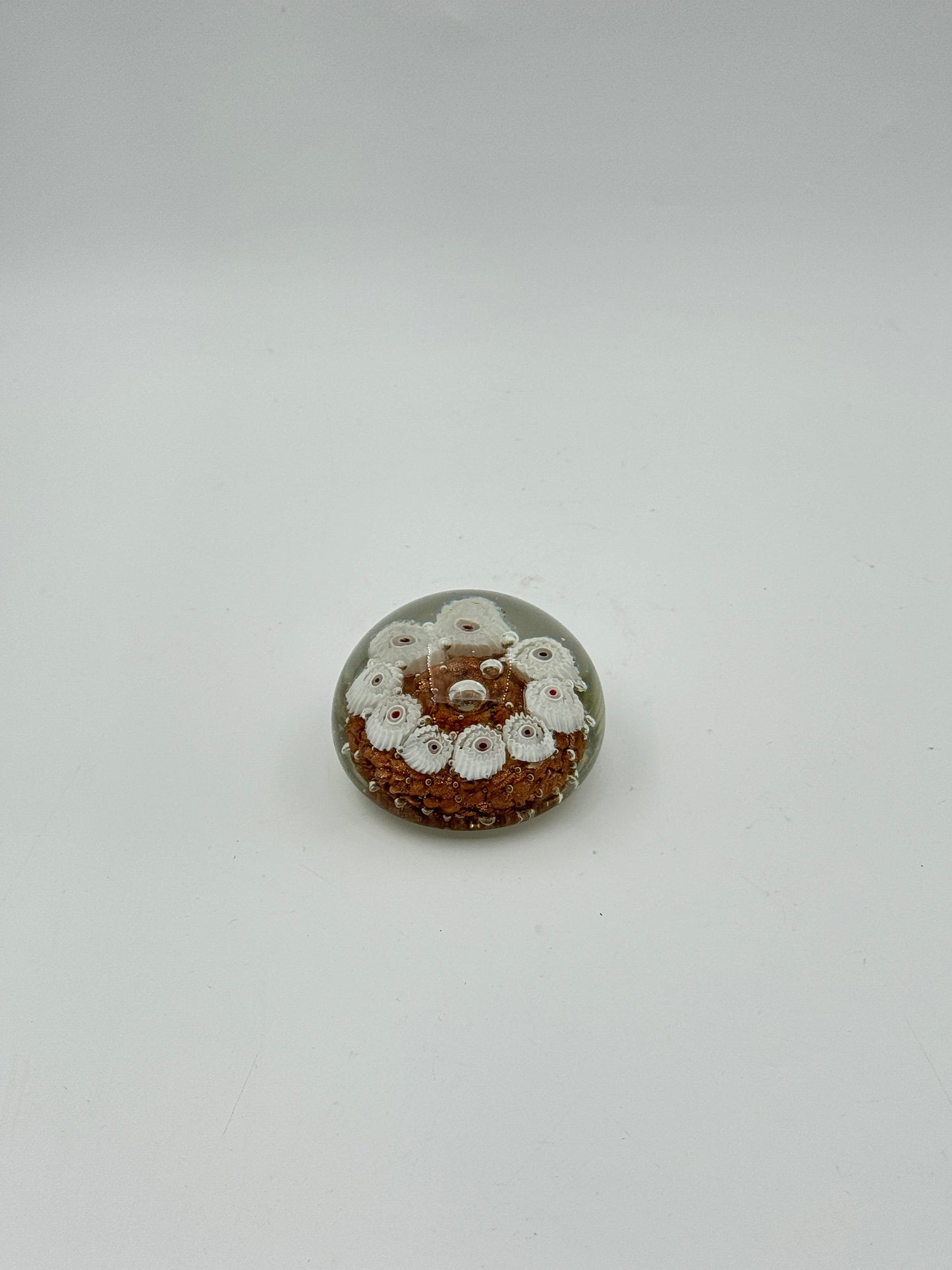 Murano Glass Paperweight – White Millefiori & Gold Flecks