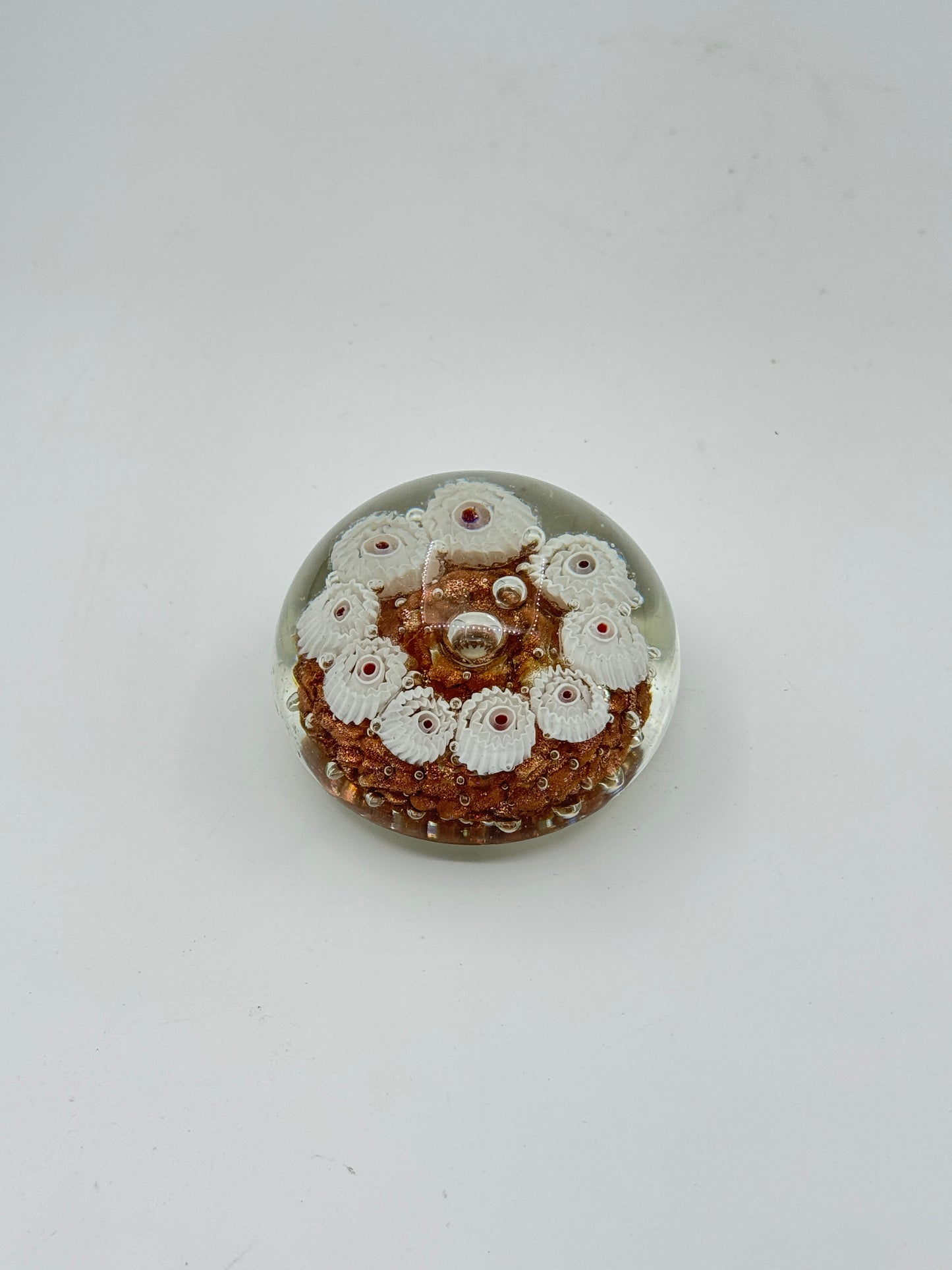 Murano Glass Paperweight – White Millefiori & Gold Flecks