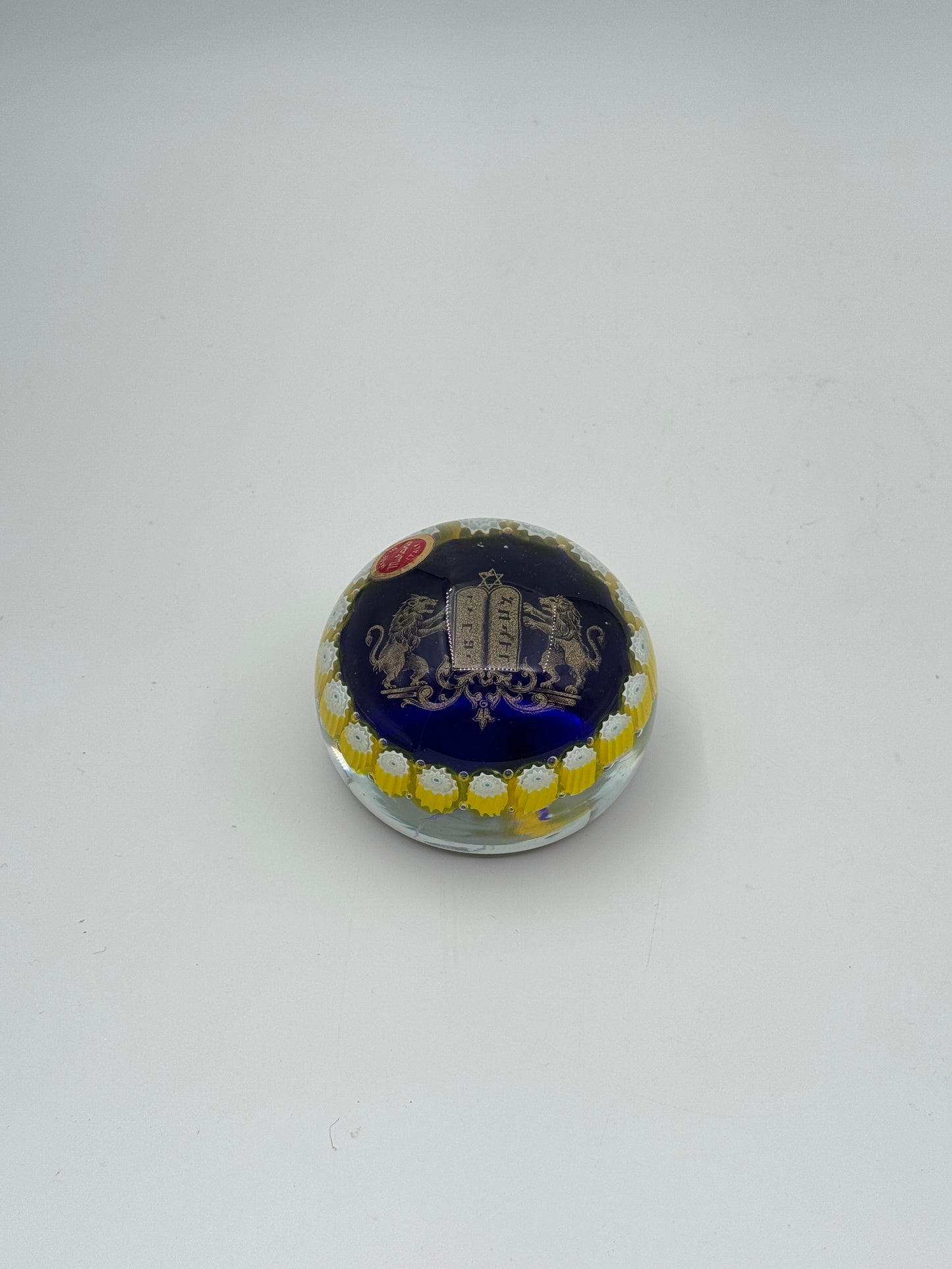 Murano Glass Paperweight – Navy with Yellow Flowers and Star of David