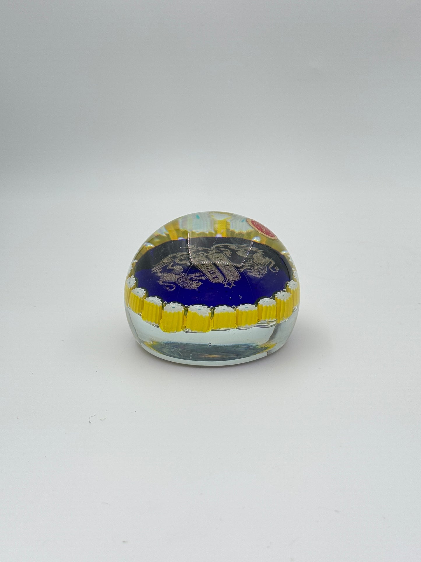 Murano Glass Paperweight – Navy with Yellow Flowers and Star of David