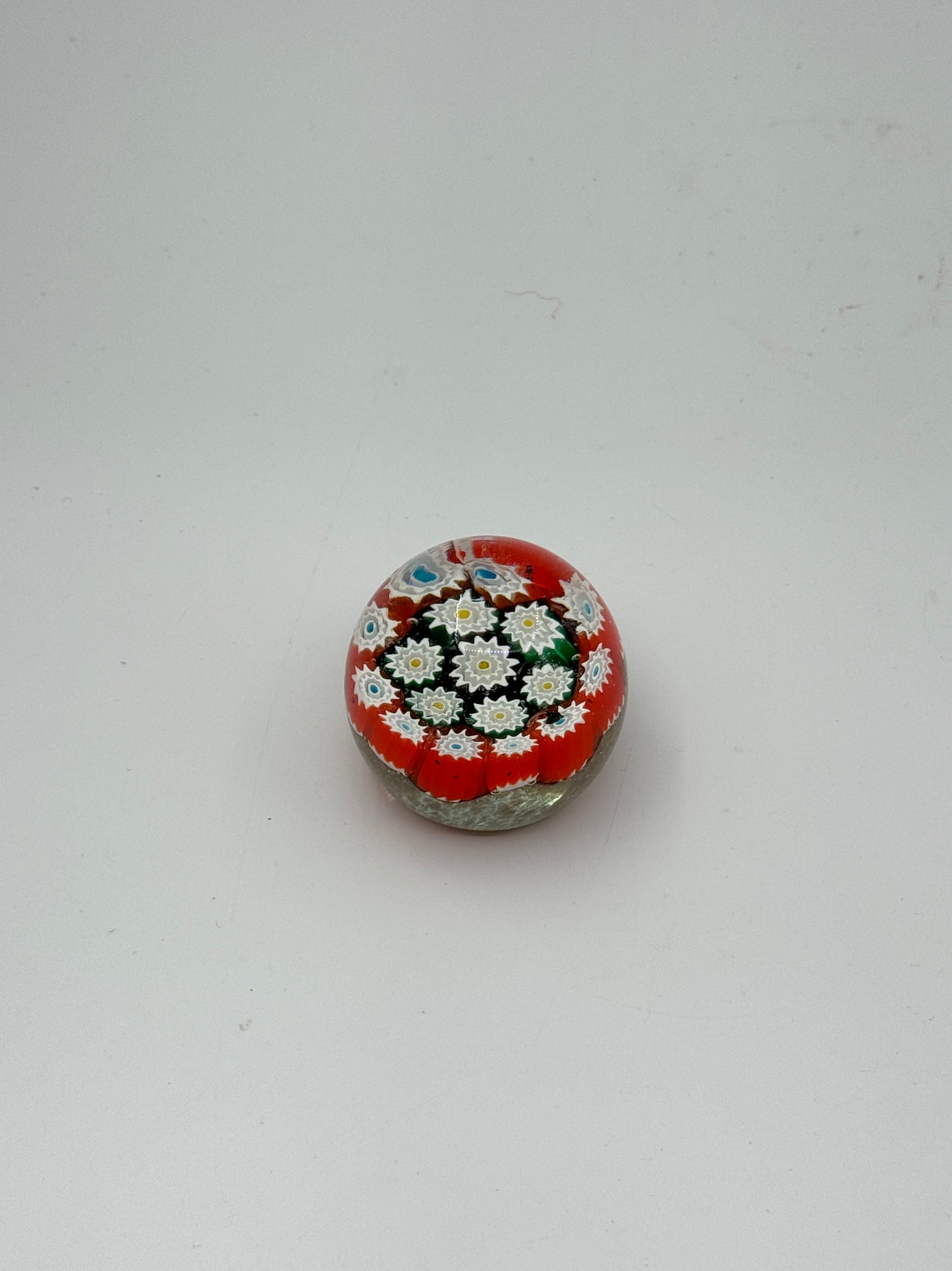 Murano Glass Paperweight – Orange with White and Green Millefiori
