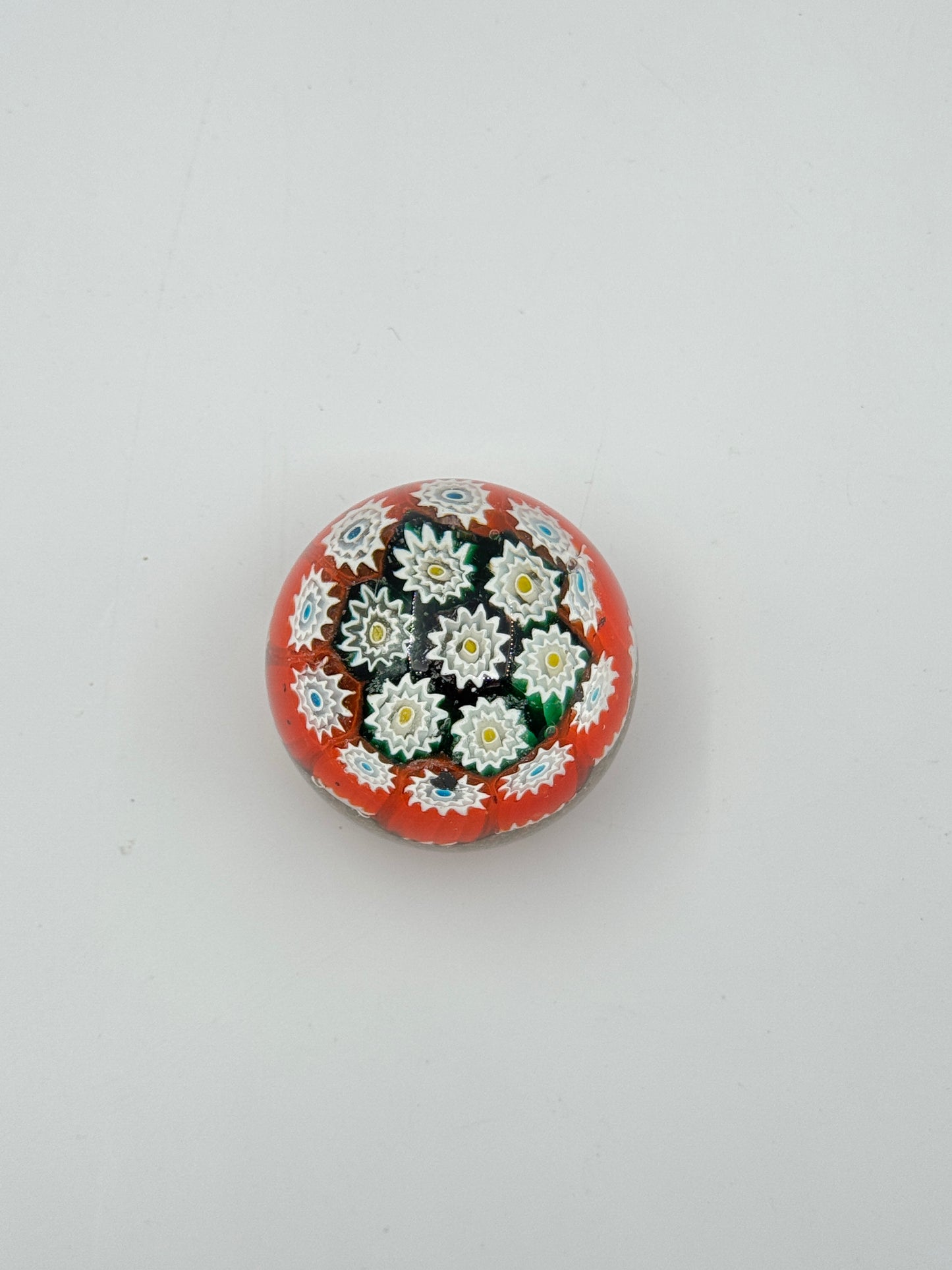 Murano Glass Paperweight – Orange with White and Green Millefiori