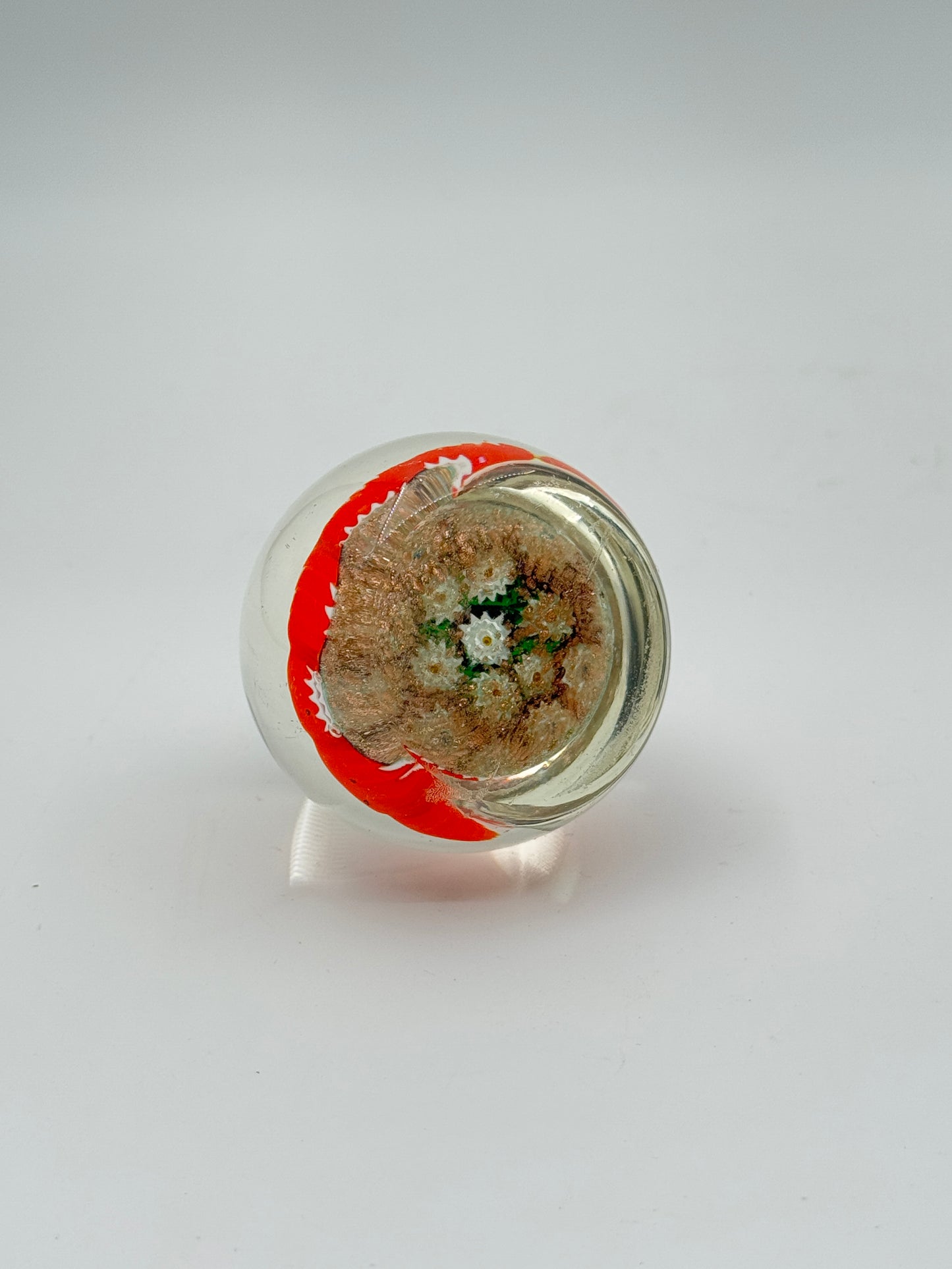 Murano Glass Paperweight – Orange with White and Green Millefiori