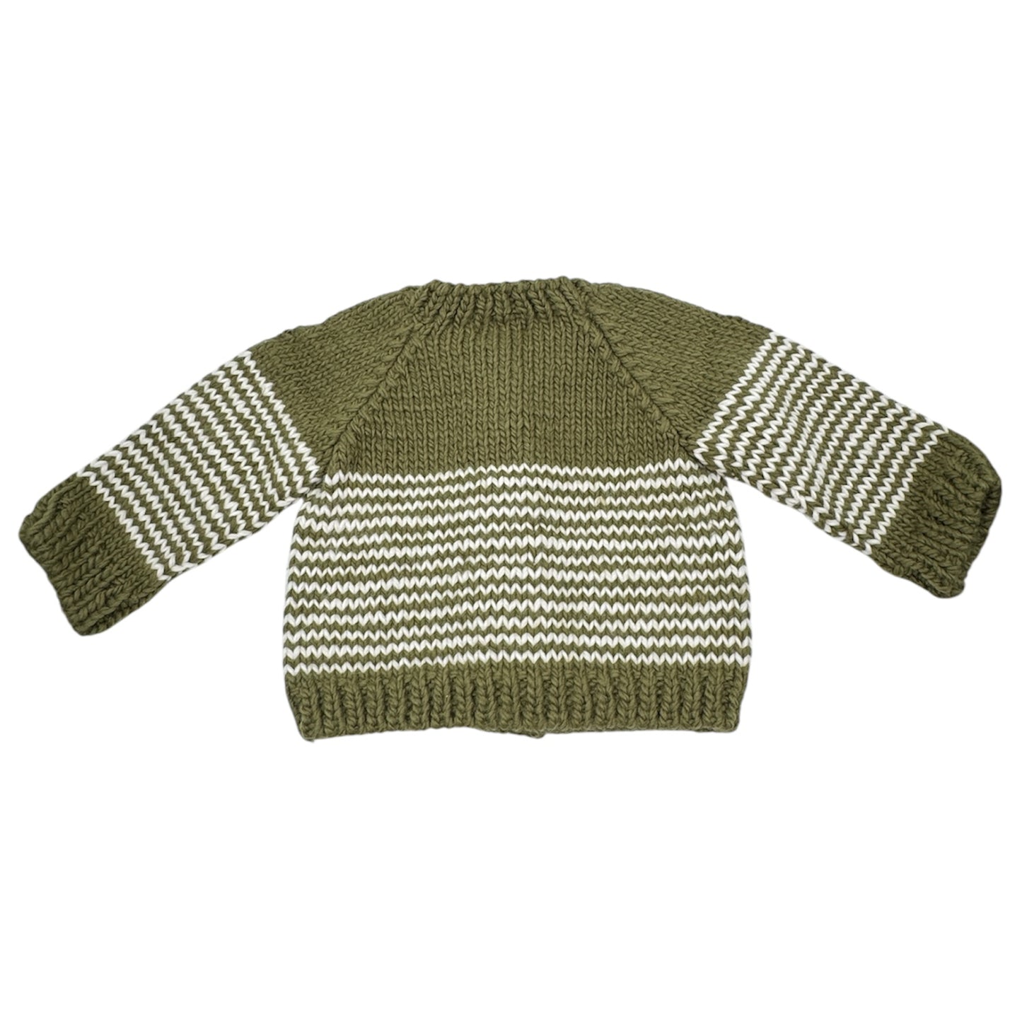 The Blueberry Hill Stripe Cardigan – Moss & Cream, Size 2–3 Years