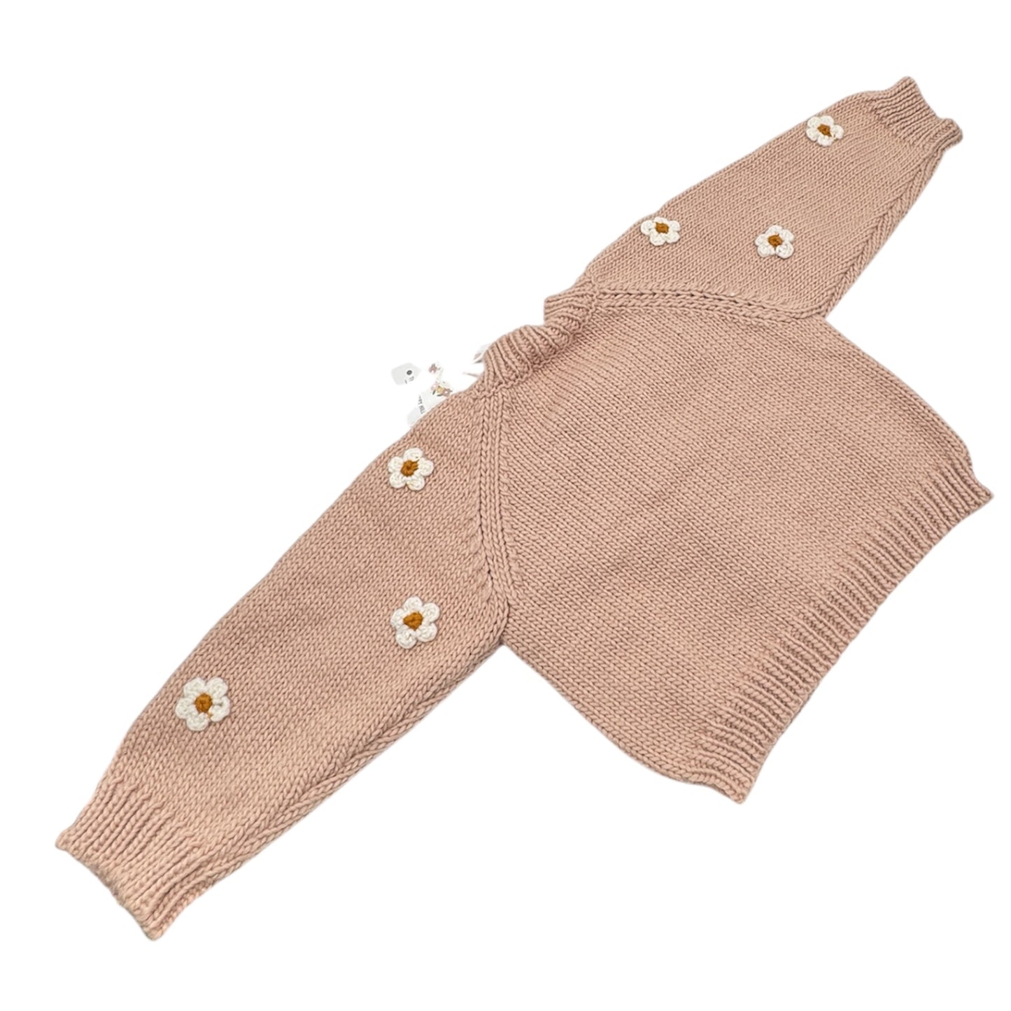 The Blueberry Hill Flower Cardigan – Blush with Cream Flowers, Size 2–3 Years