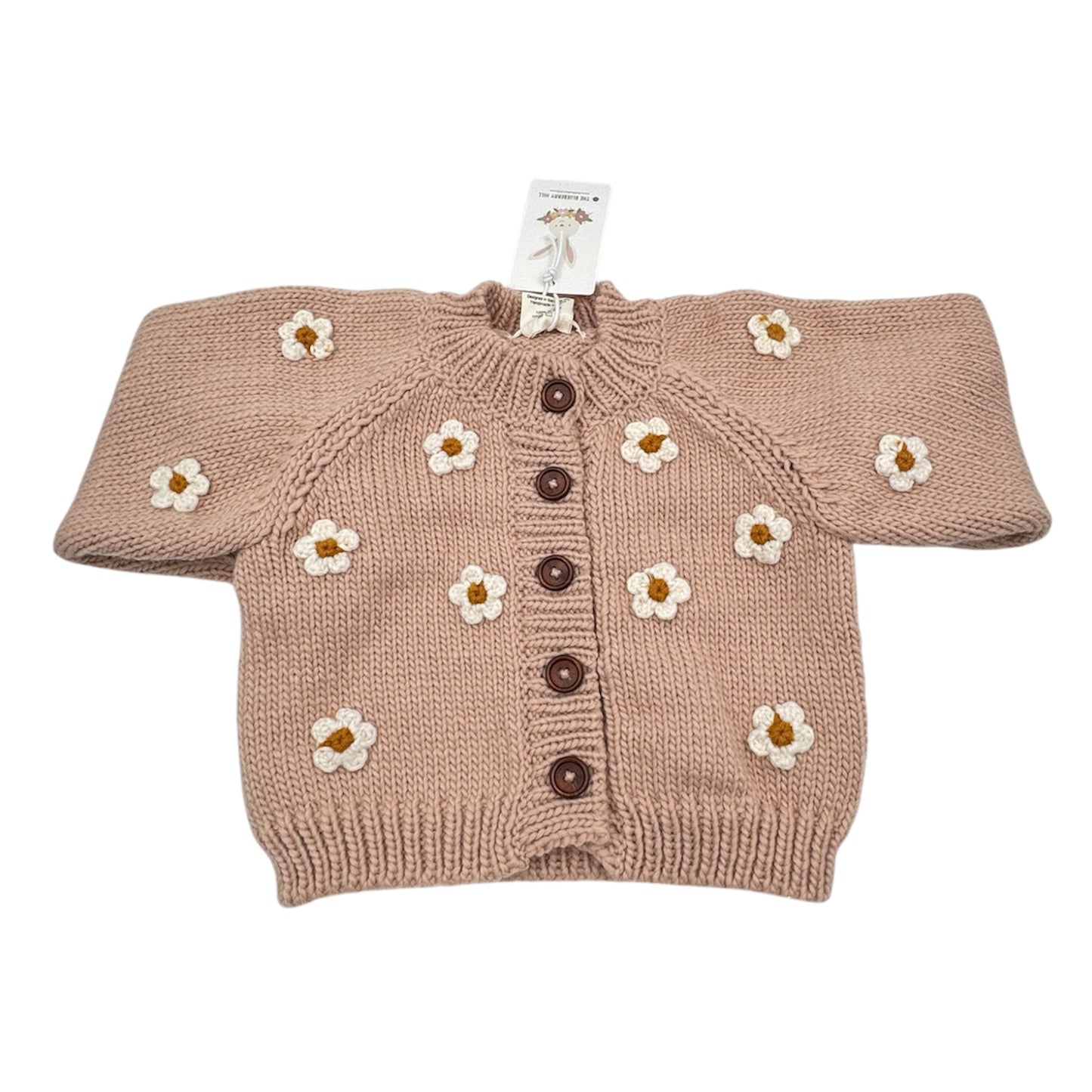 The Blueberry Hill Flower Cardigan – Blush with Cream Flowers, Size 2–3 Years