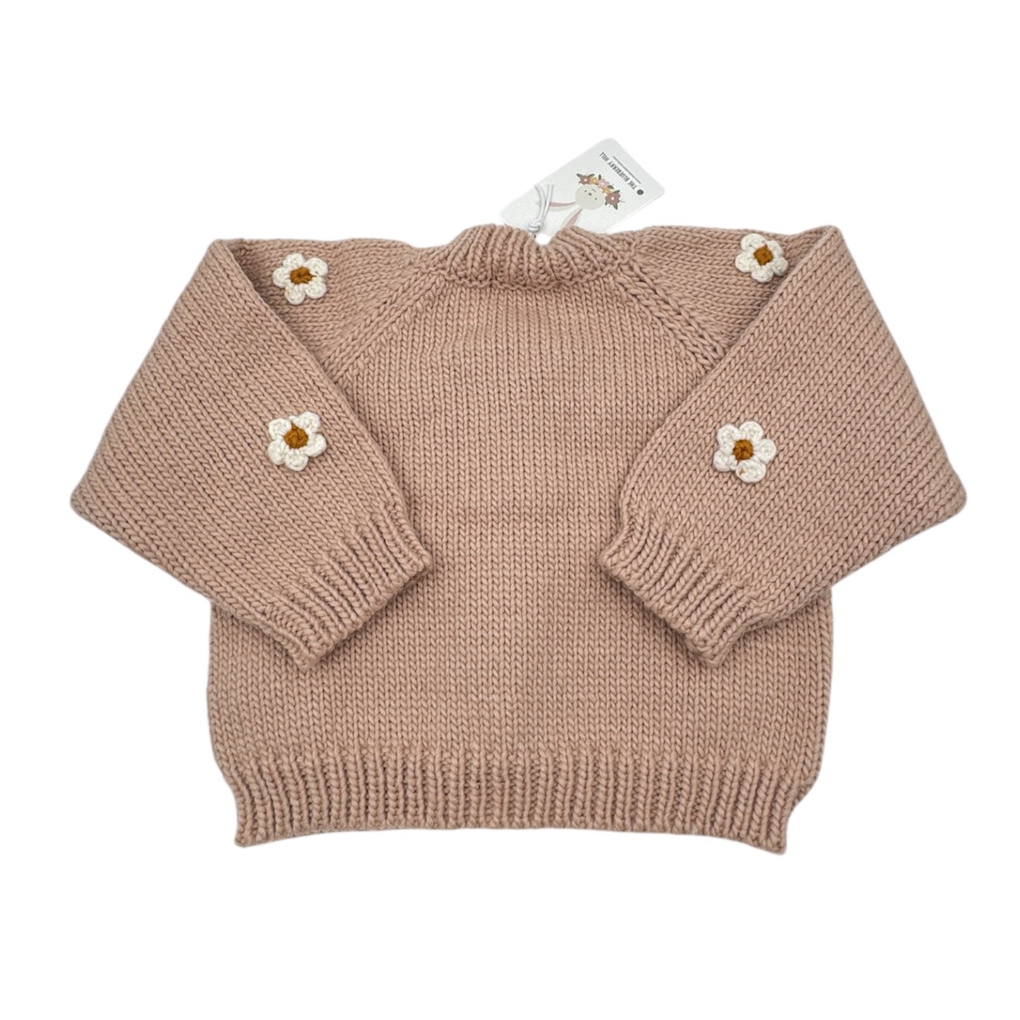 The Blueberry Hill Flower Cardigan – Blush with Cream Flowers, Size 2–3 Years