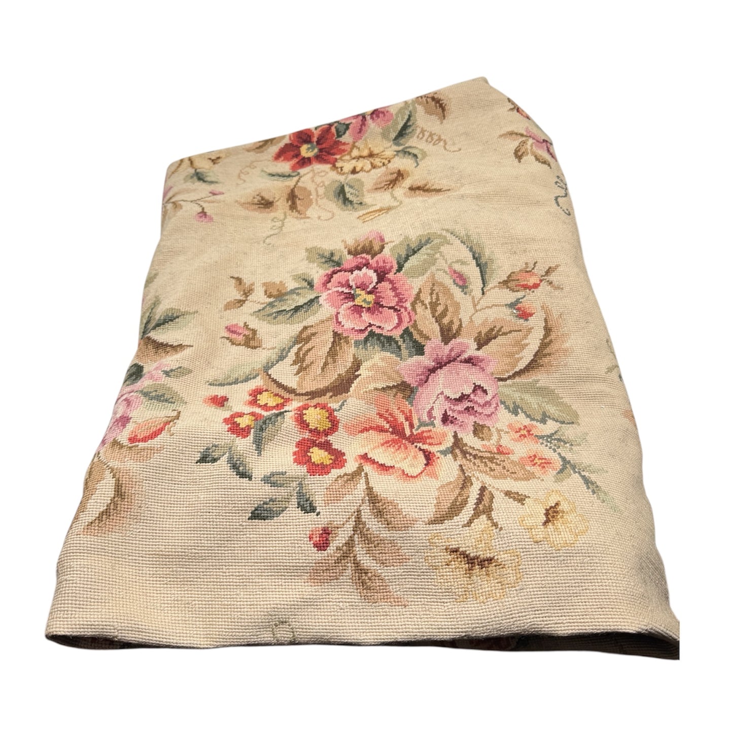 Handwoven Needlepoint Floral Area Rug Vintage Tapestry Style