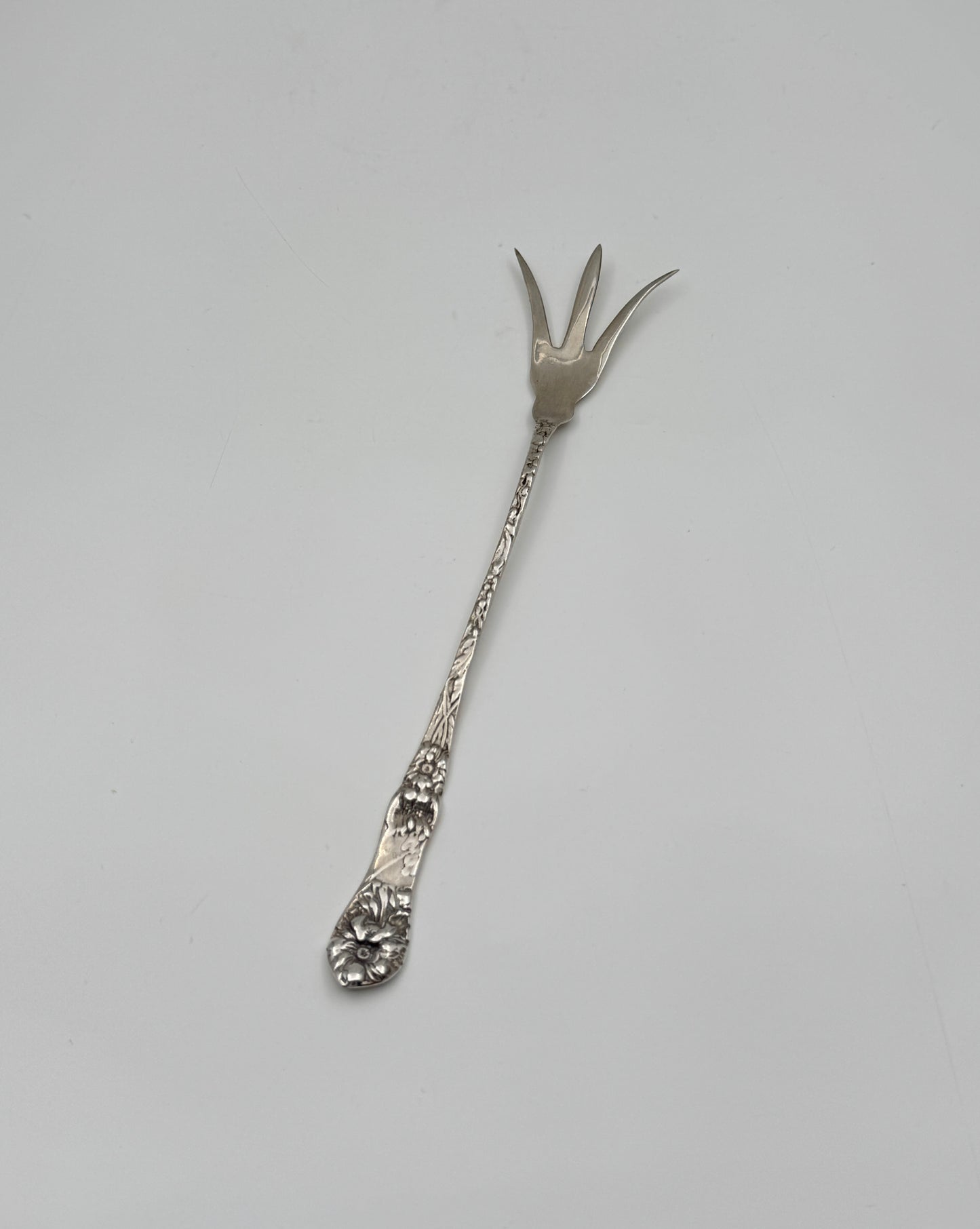 Sterling Silver Cold Meat Fork – Floral Handle