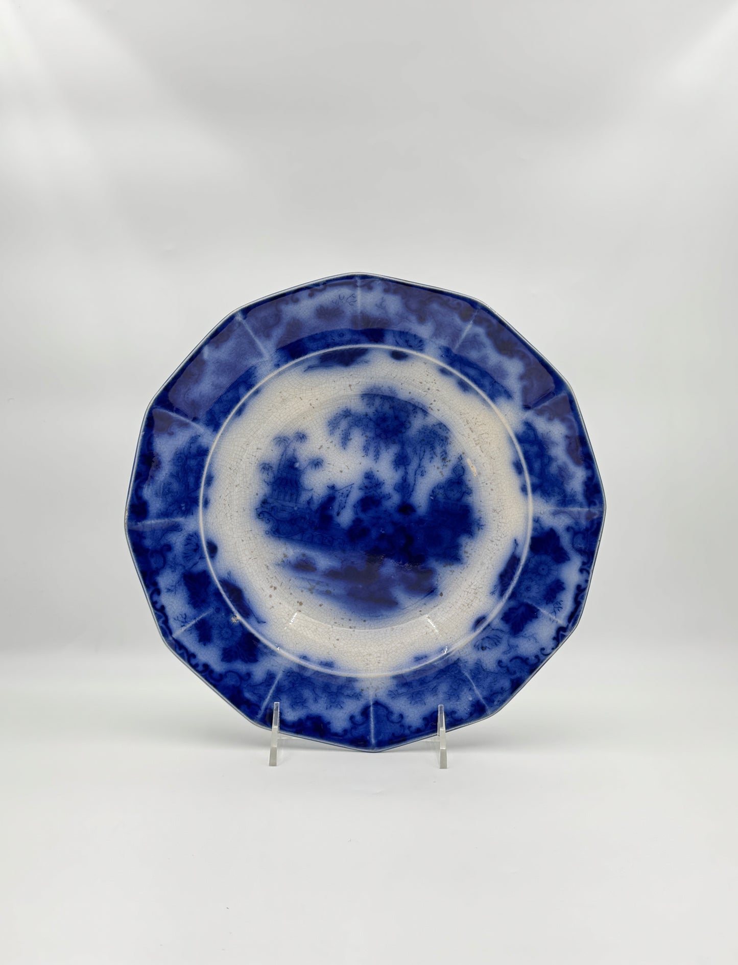 Antique Flow Blue Rimmed Bowl – “Scinde” by J. & G. Alcock, England c.1850