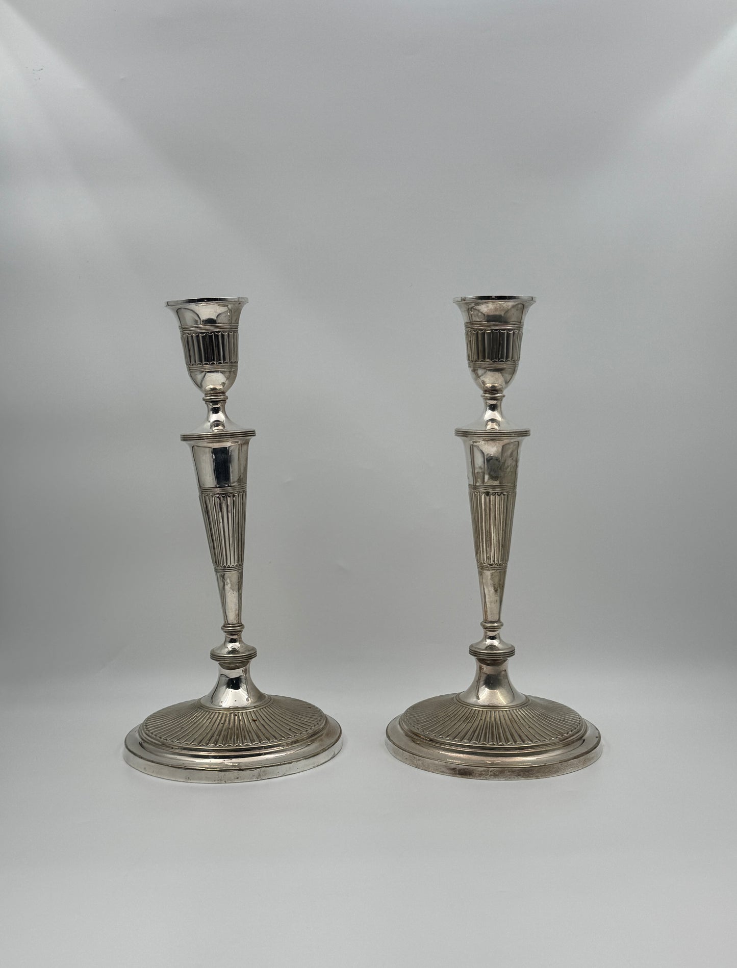 Elkington & Co Silverplate Candlesticks – Fluted Neoclassical Design