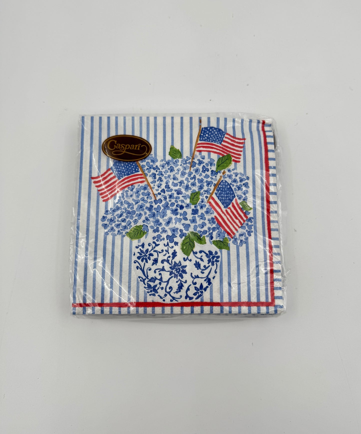 Caspari “Flags and Hydrangeas” Paper Cocktail Napkins – Pack of 20