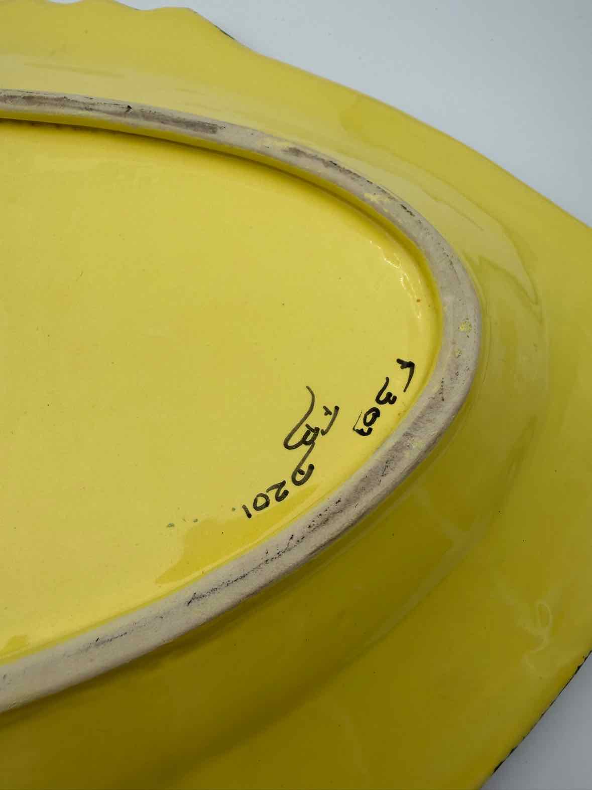 Large Vintage HB Quimper Soleil Fish Platter Breton Folk Art France