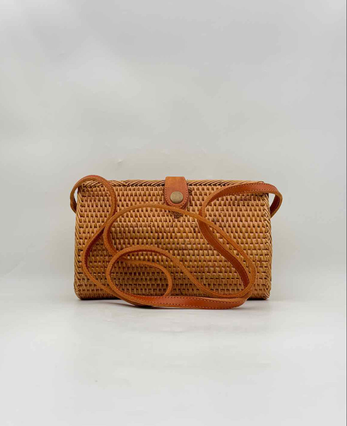 Natural Brown Rattan Convertible Clutch Crossbody Bag Handbag Purse