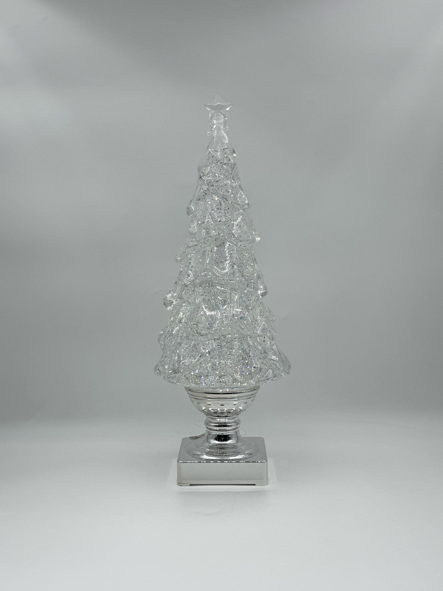 Lighted Swirl Glitter Tree on Silver Base – 180° Holiday Decoration