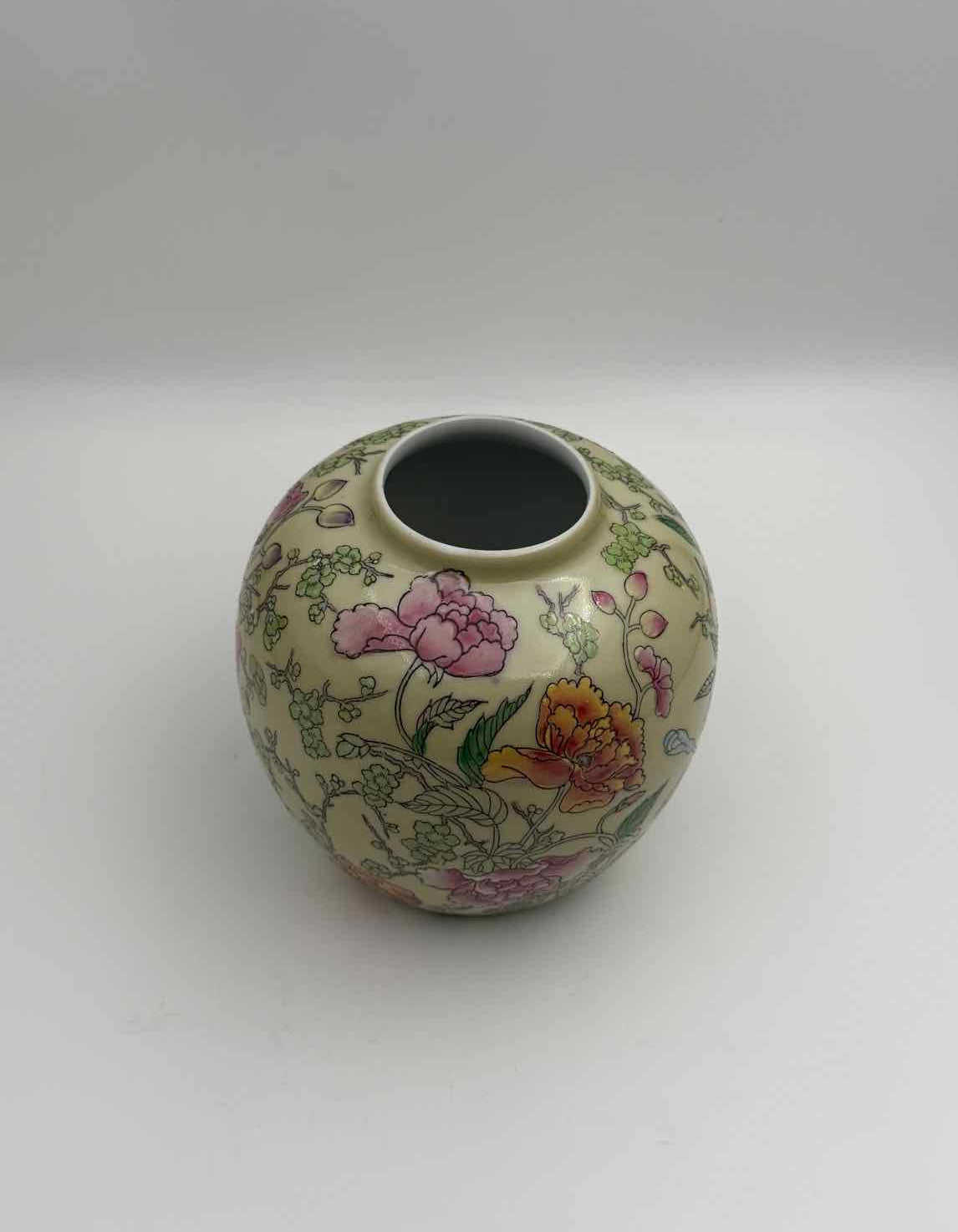 Chinese Pale Green Floral Ginger Jar Bird Flower Porcelain Vase No Lid
