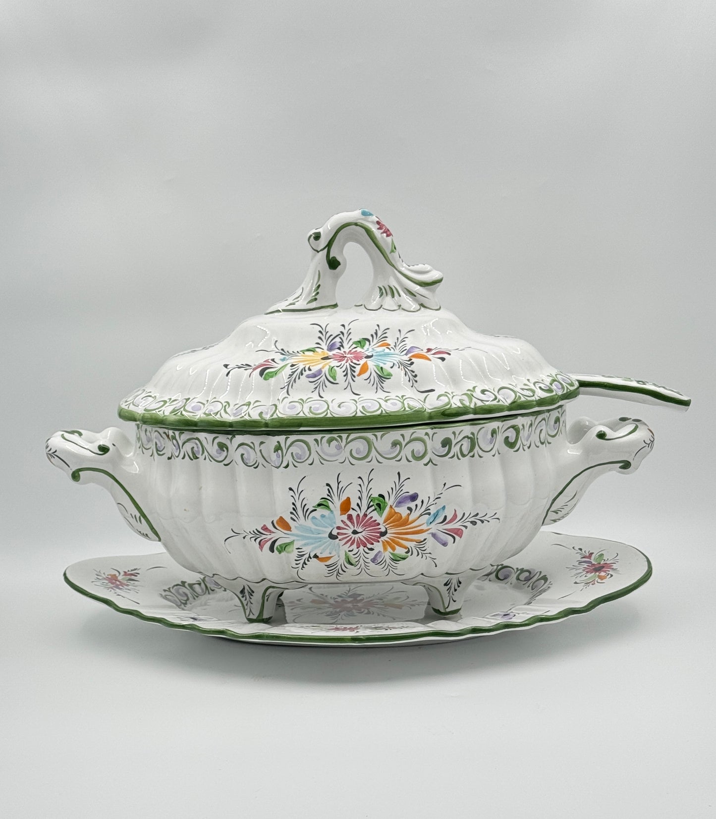 Portuguese Hand-Painted Tureen with Ladle & Tray