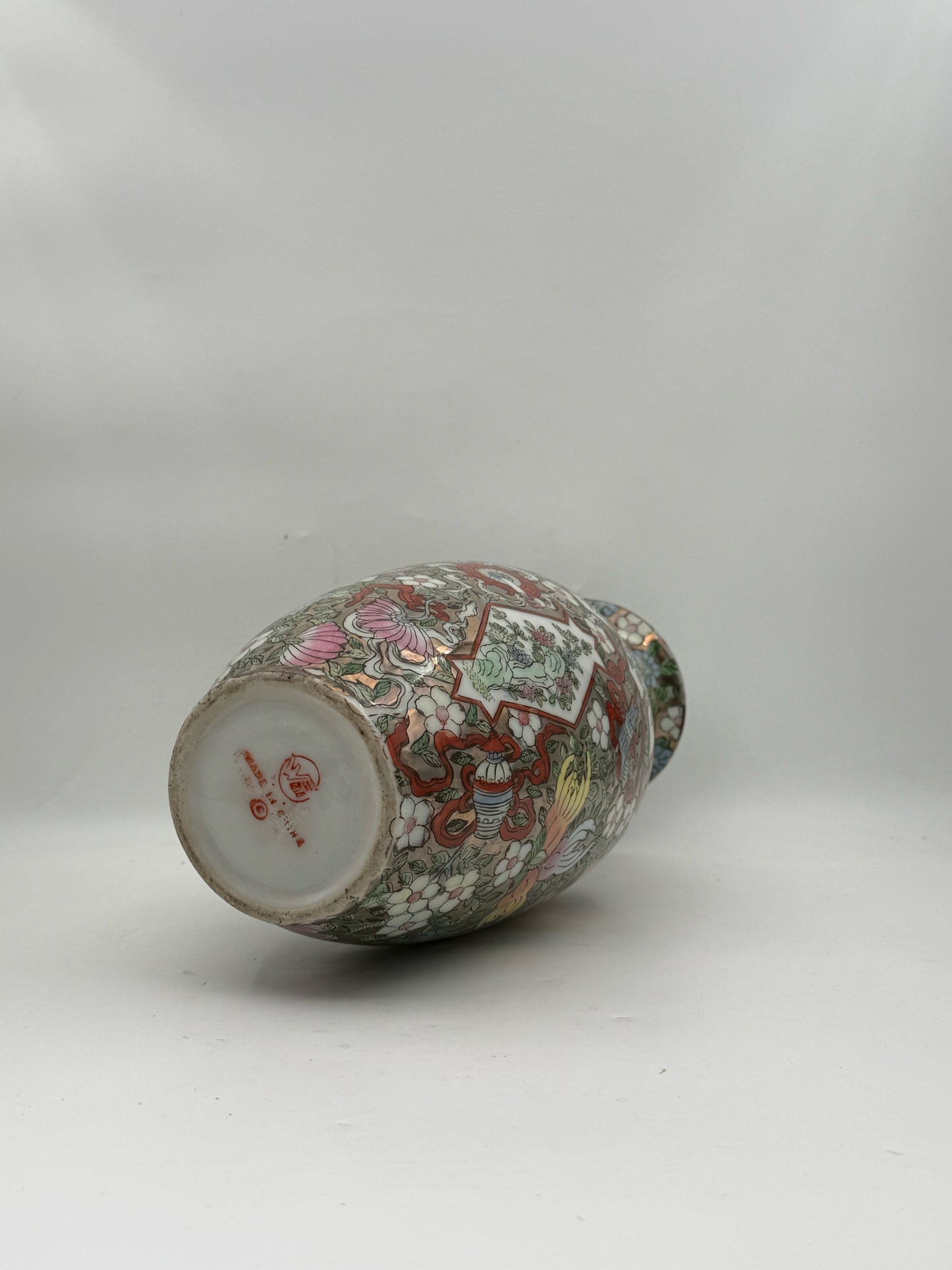 Vintage Chinese Famille Rose Silver Porcelain Vase