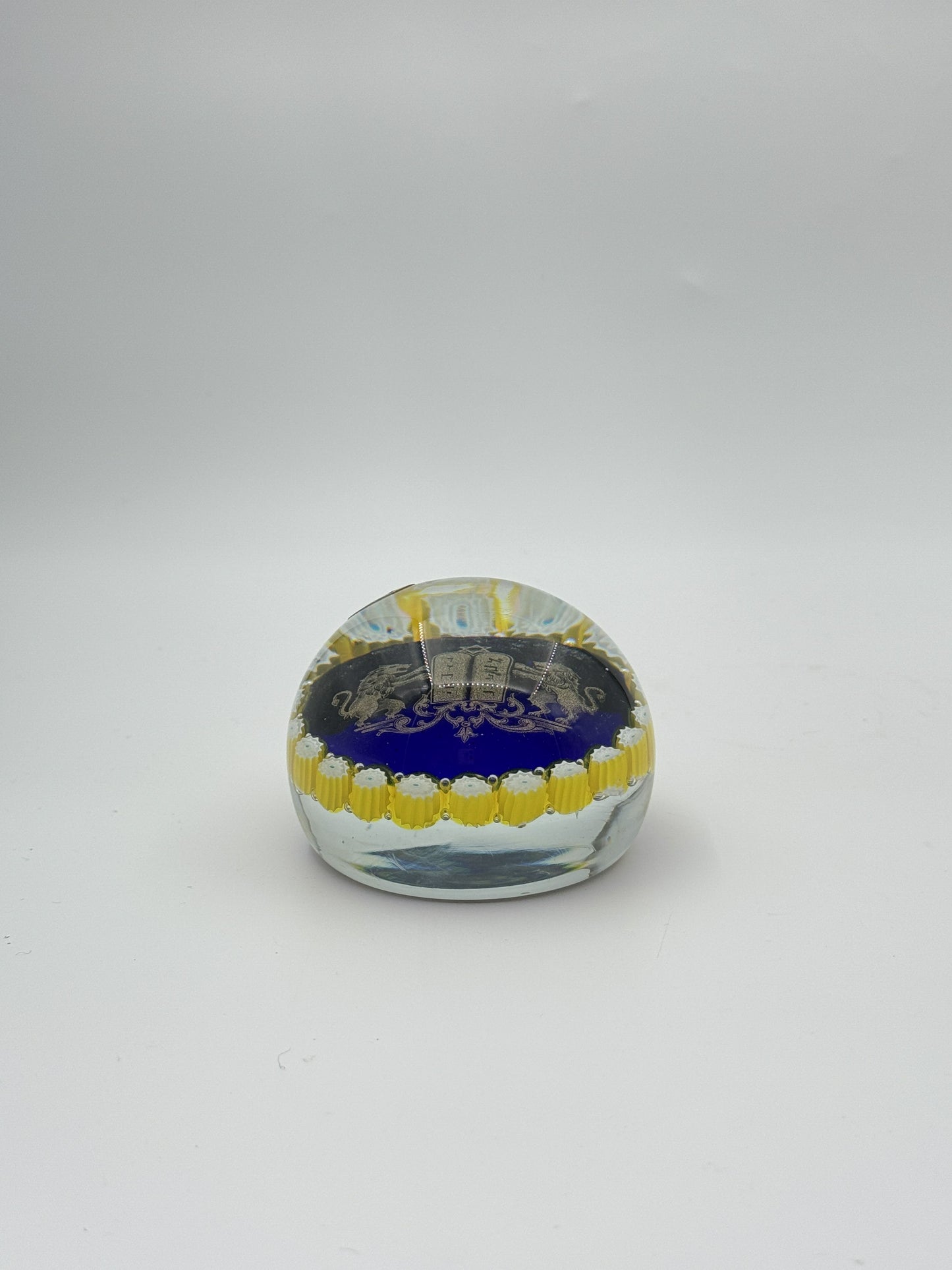 Murano Glass Paperweight – Navy with Yellow Flowers and Star of David