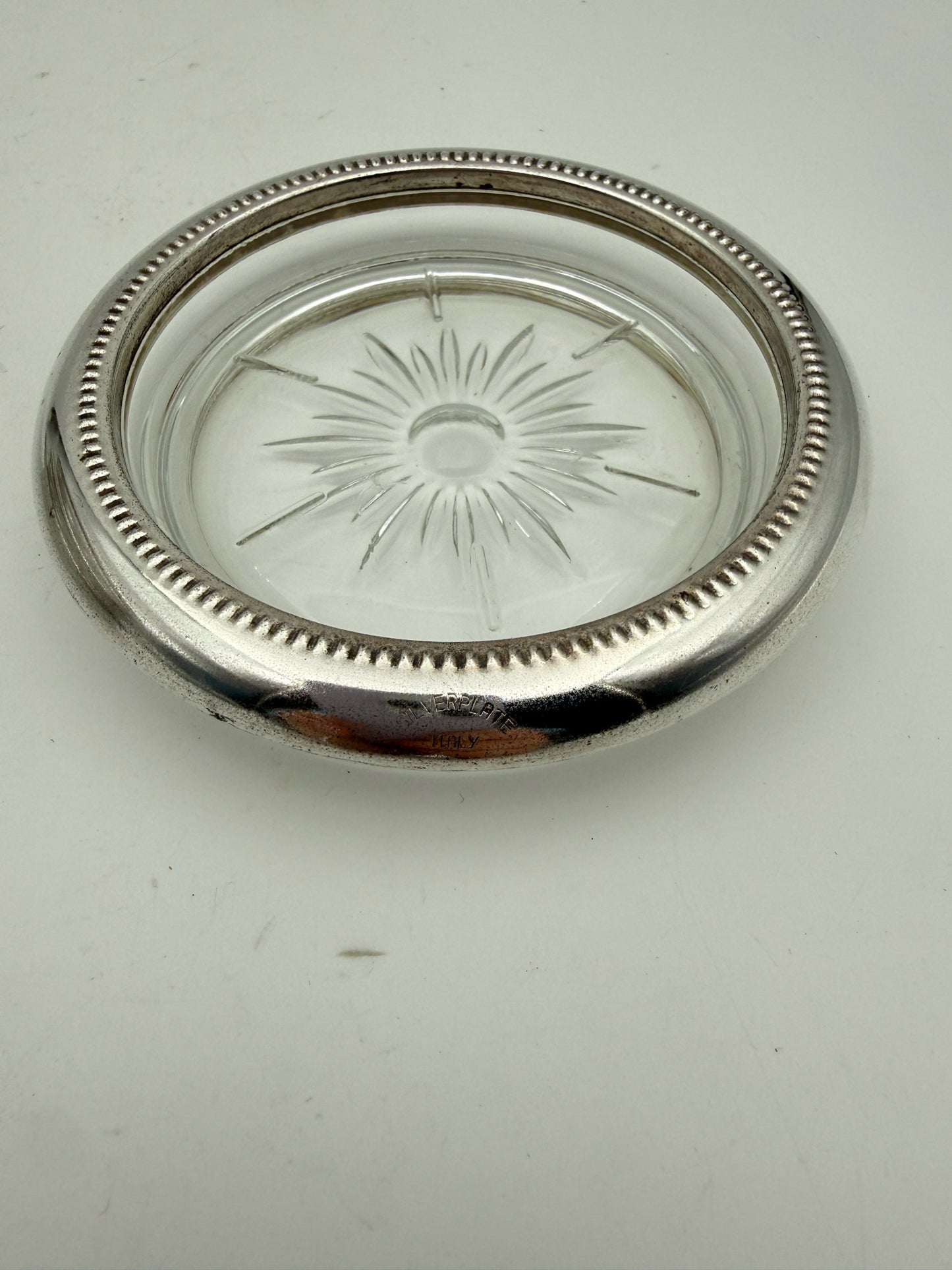 Silverplate Crystal Drink Coasters Made In Italy