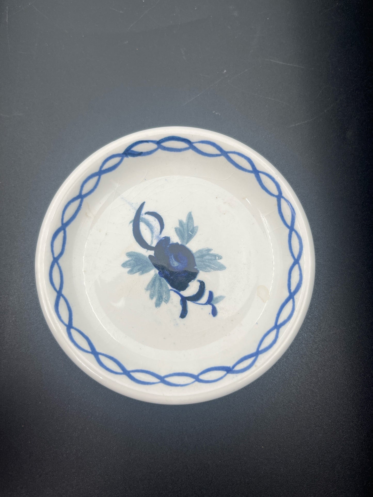 Adams English Ironstone Butter Pat – Blue Floral with Rope Border