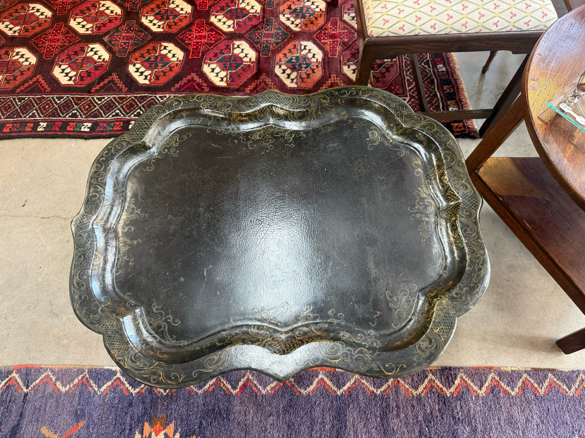 Victorian Paper Mache Tea Tray On Stand