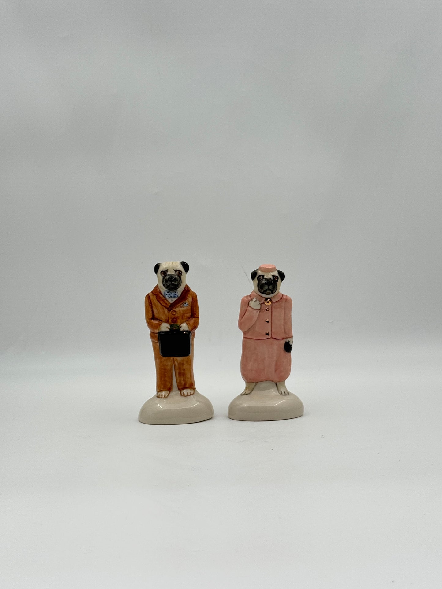 Laura Wilensky Vintage Pug Couple Salt & Pepper Shakers – 2004 Ceramic Set