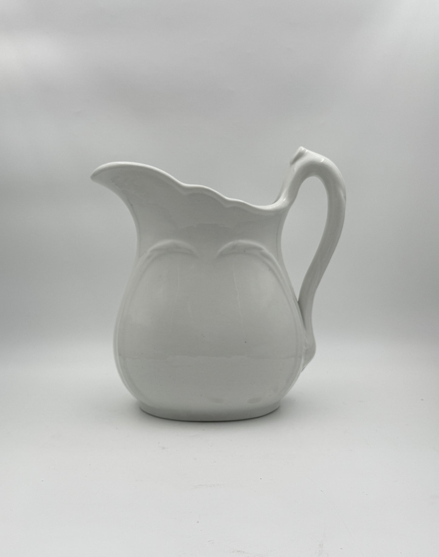 Large Antique White Ironstone Pitcher – Greenwood China – Embossed Leaf Motif