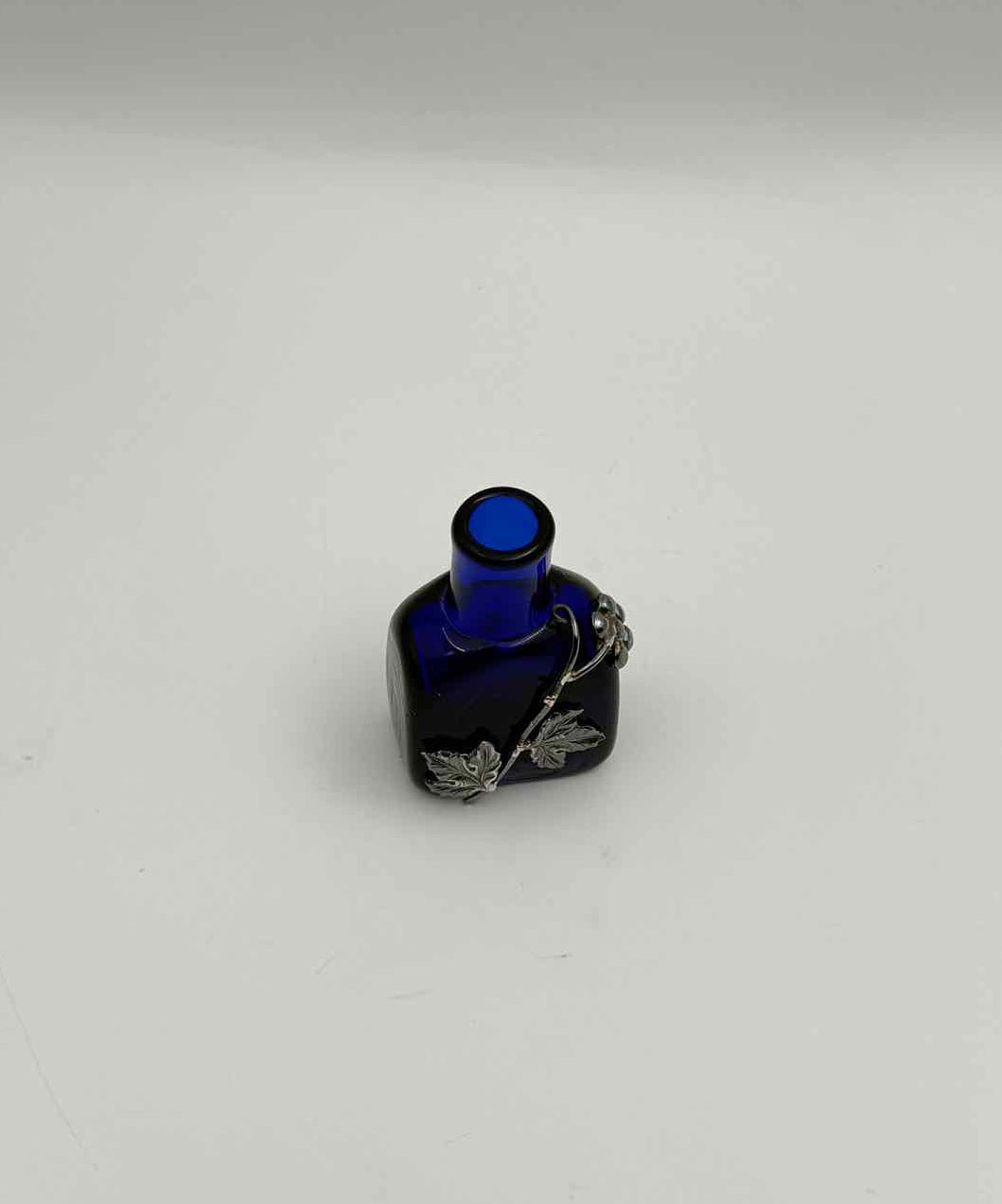 Antique Cobalt Blue Glass Perfumer with Sterling Silver Overlay