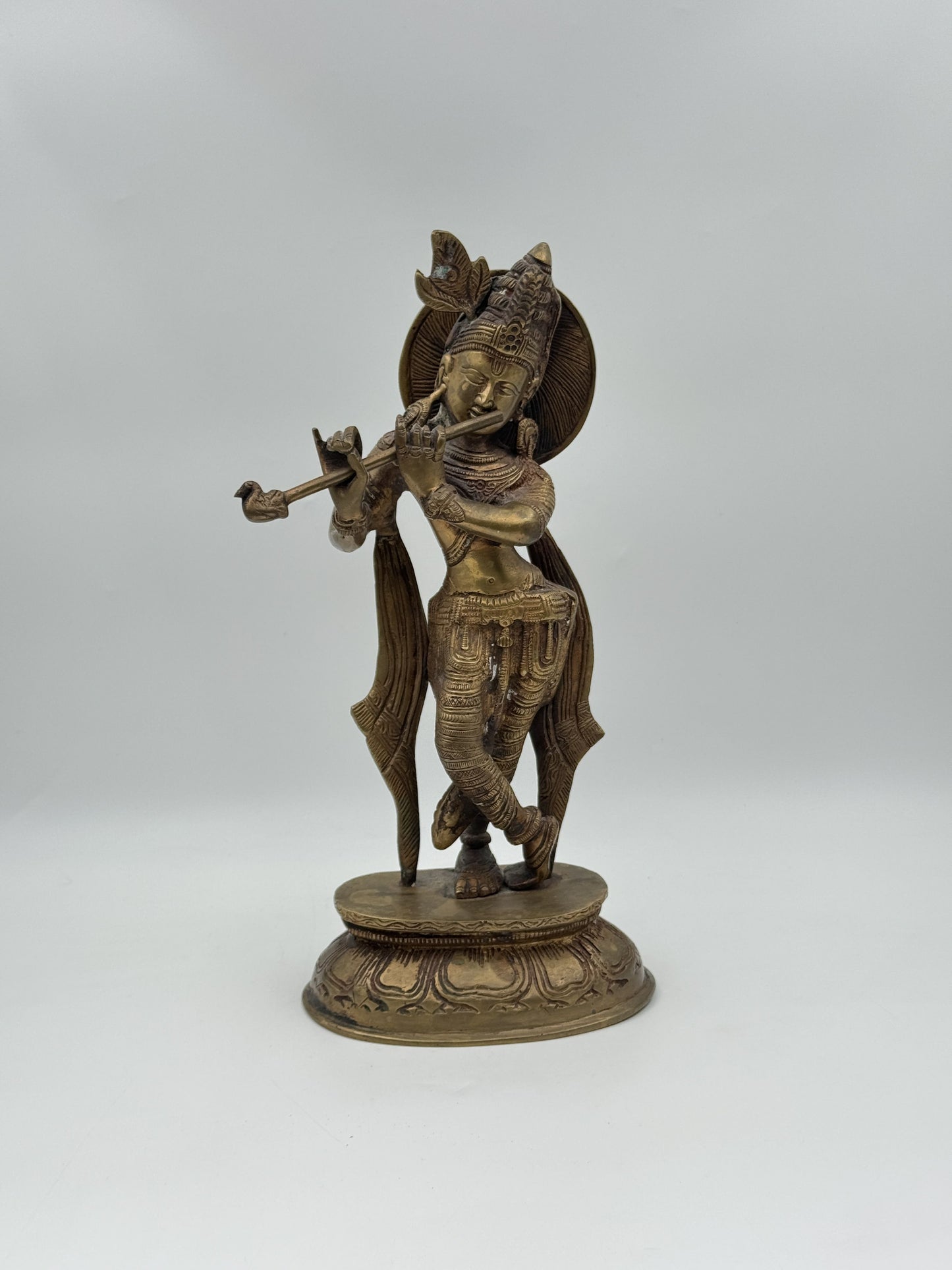 Lord Krishna Brass Statue – Flute Playing Deity Figure