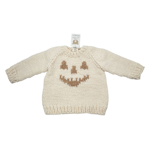 The Blueberry Hill Jack-o’-Lantern Pullover Sweater – Cream & Latte, Size 12–24 Months