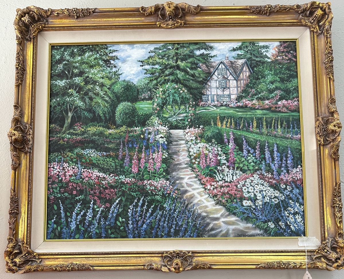 Framed "Tudor Garden" Oil on Canvas by Patty Woods- IN STORE PICKUP