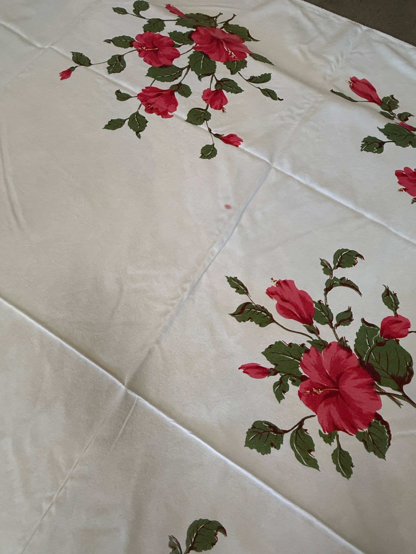 Vintage Red Hibiscus Flowers Printed Tablecloth