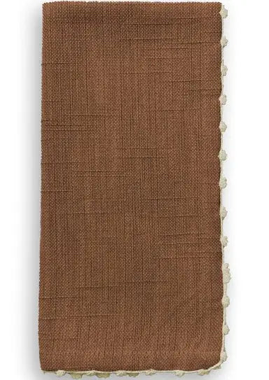 Knotted Edge Brown Cotton Napkin With Cream Trim