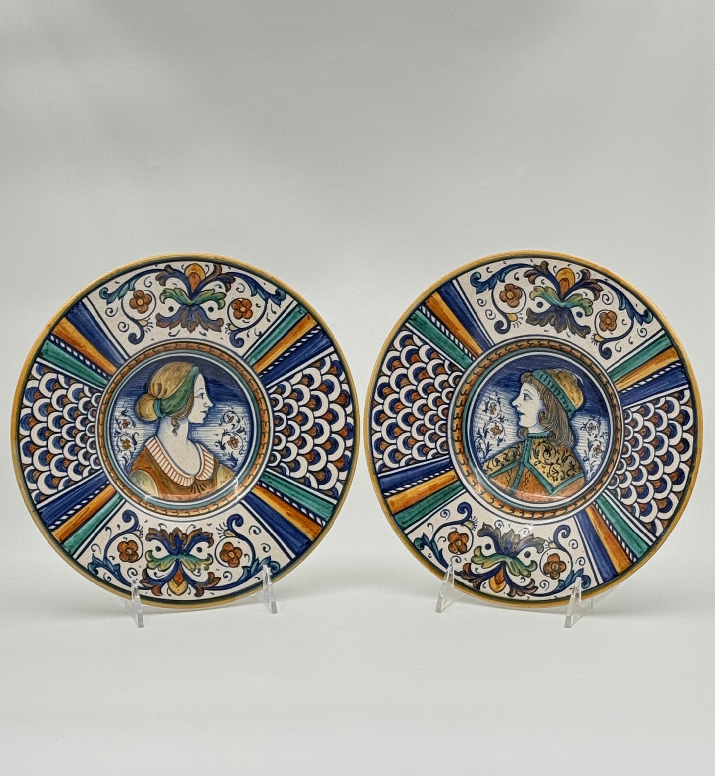 Pair of Italian Maiolica Portrait Plates – Hand-Painted
