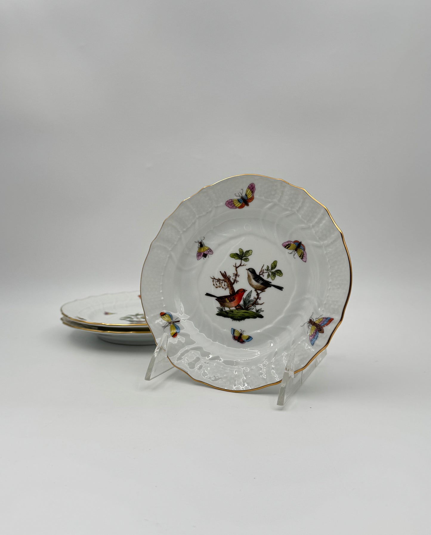 Herend Porcelain Small Plates – Rothschild Bird & Butterfly Design – Set of 3
