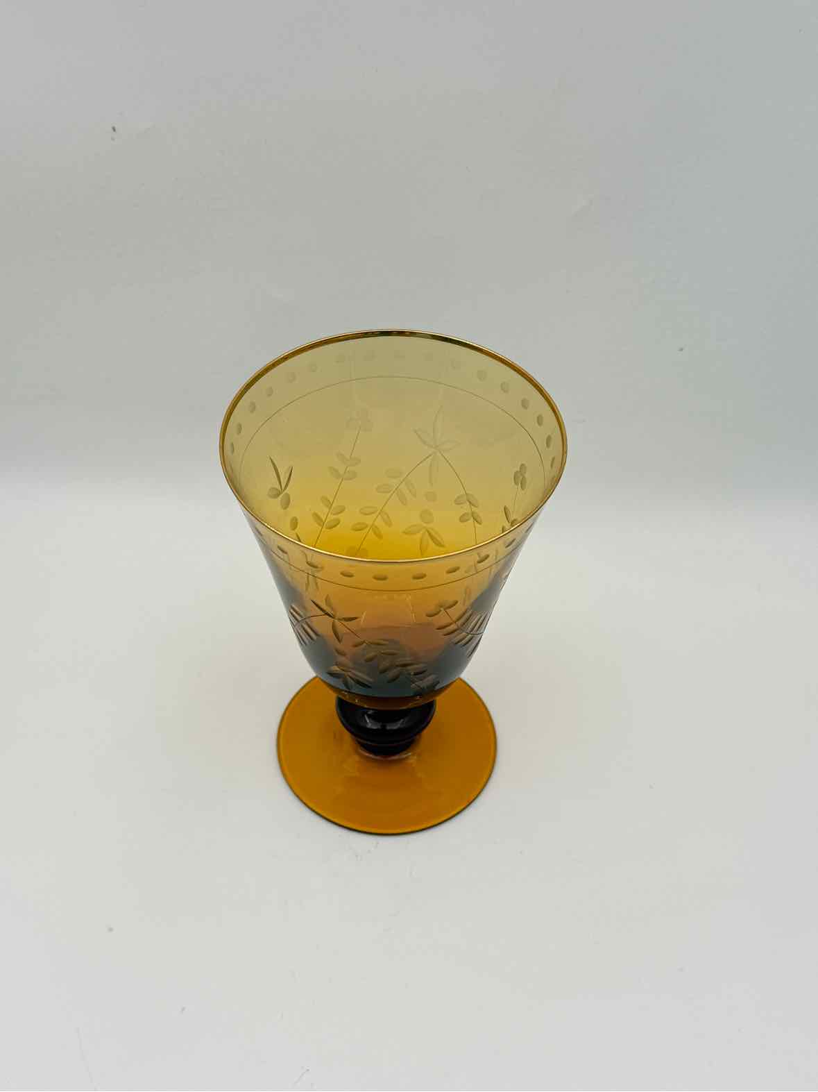 Set Of Eight Amber Etched Glass Aria Goblets