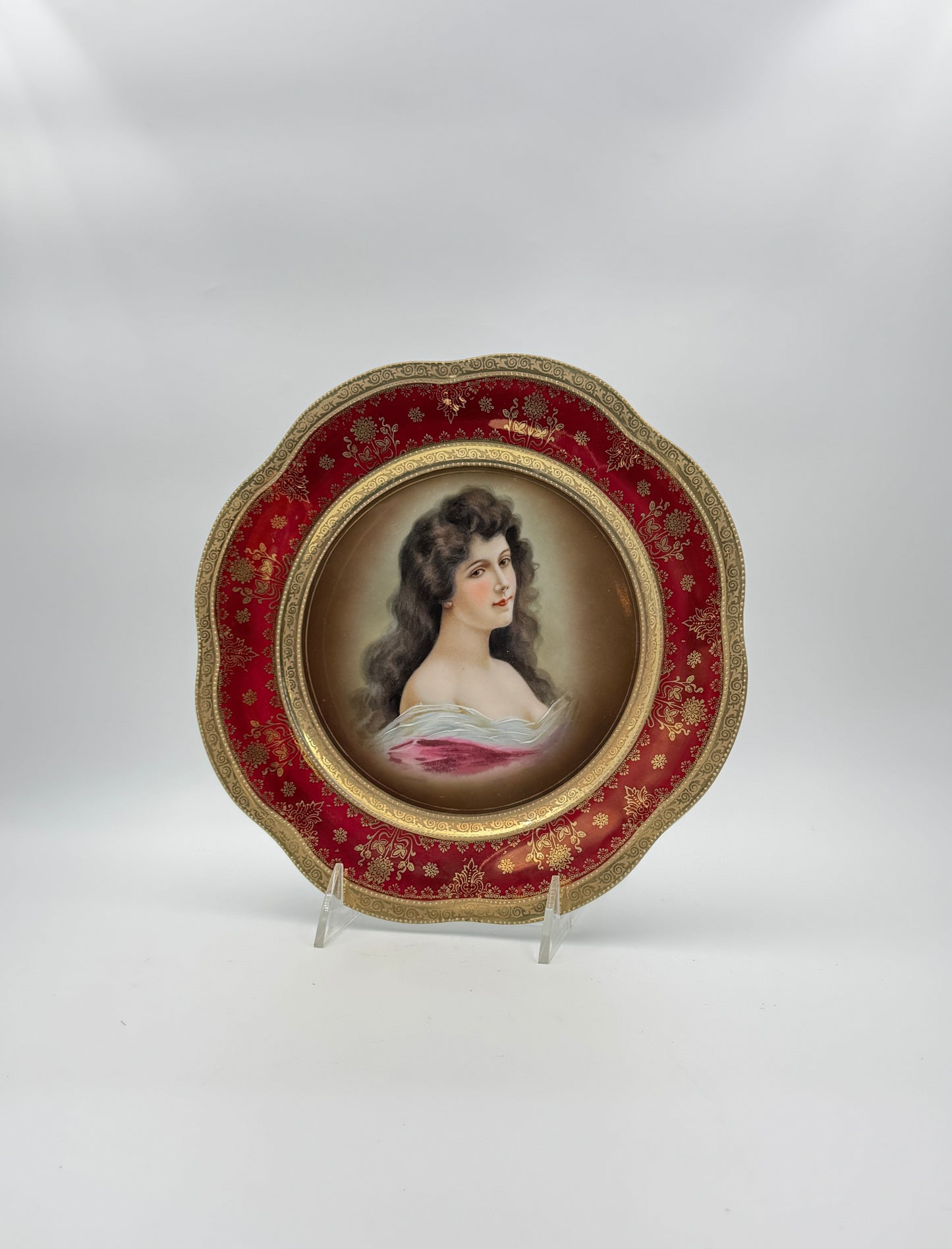 Vienna – Cabinet Plate with Portrait of Young Woman and Red & Gold Rim