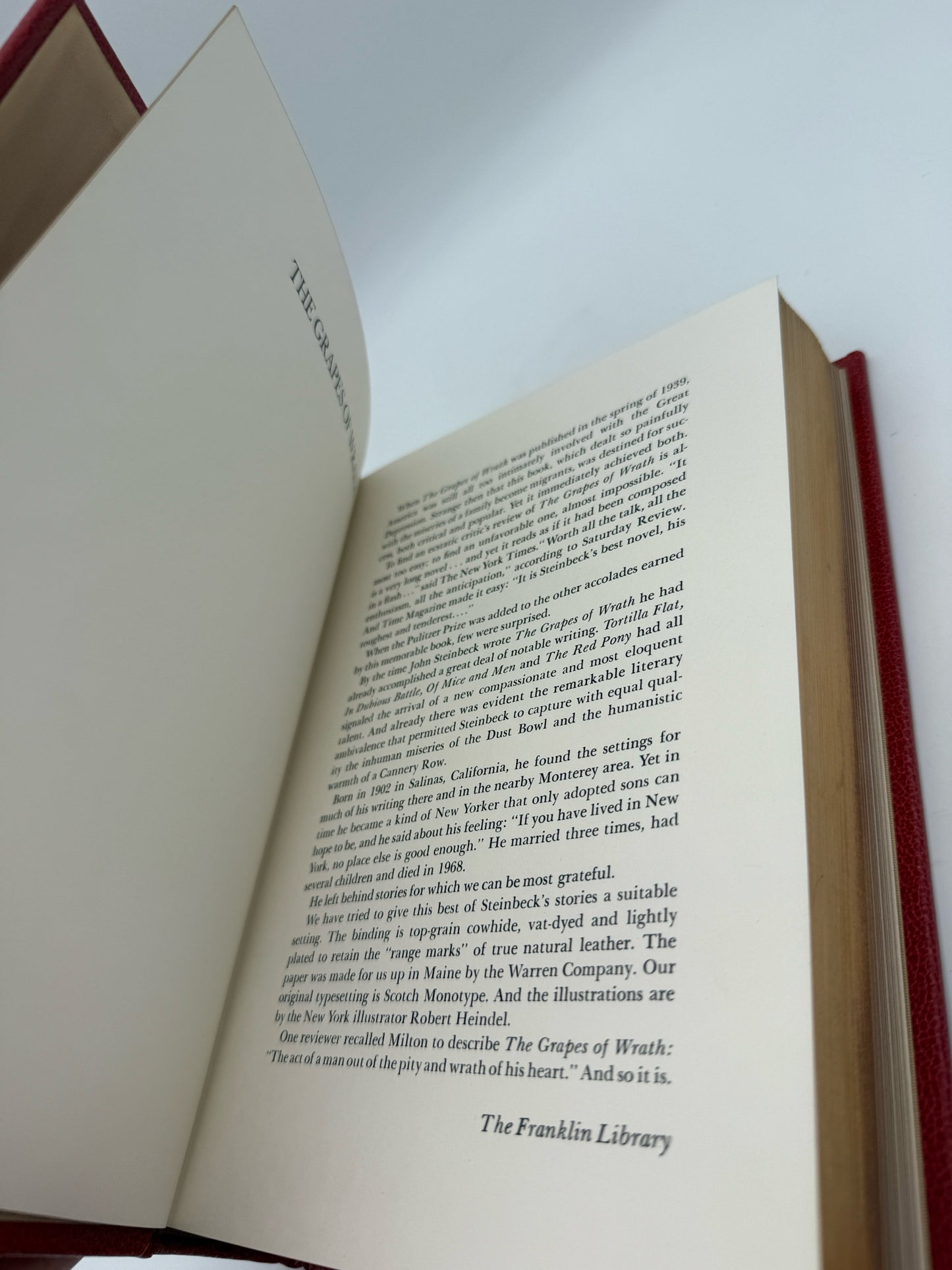 "The Grapes Of Wrath" By John Steinbeck- Franklin Library